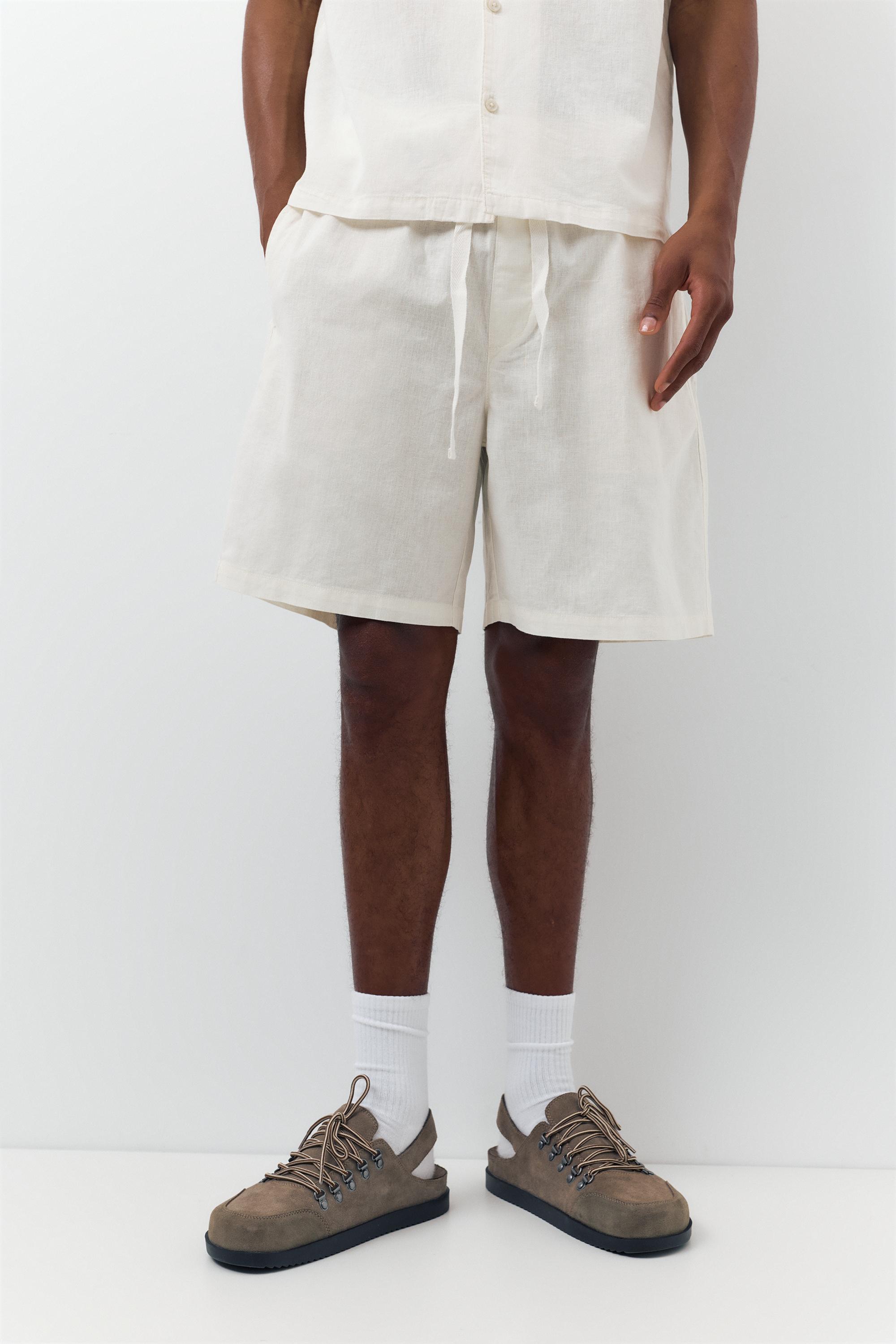 Linen blend Bermuda joggers — Off white