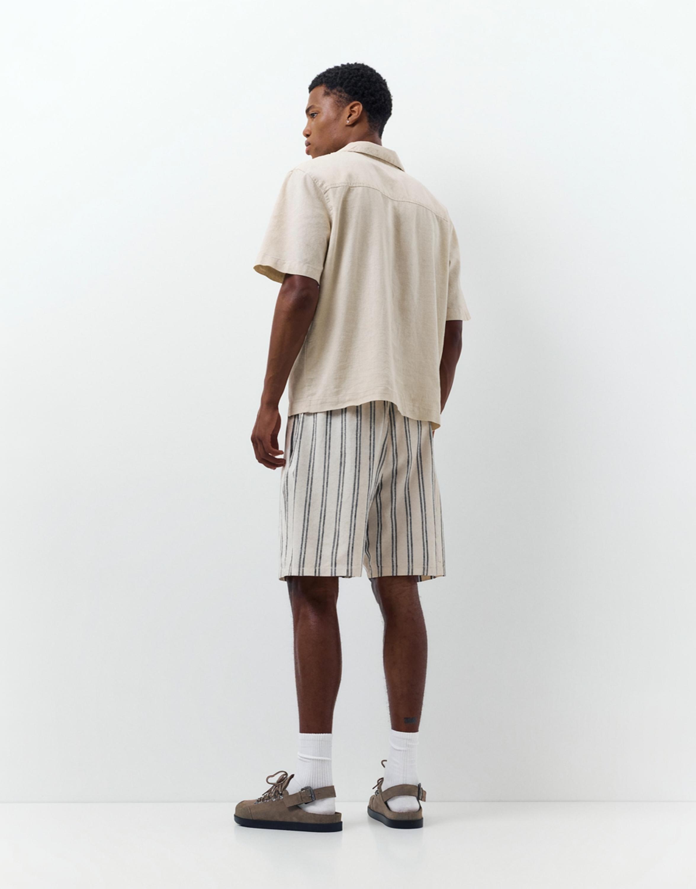 Linen blend jogger Bermuda shorts — White/Marble
