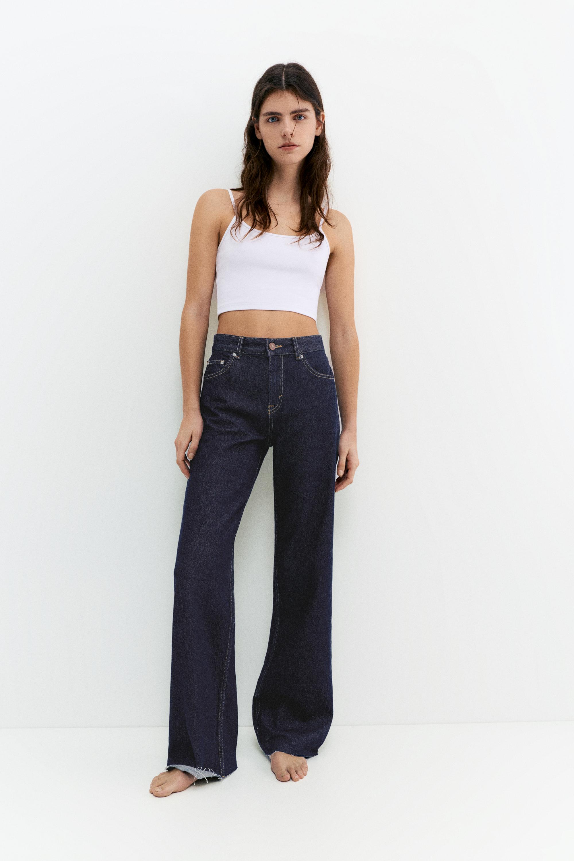 High-waist wide straight-leg jeans — Ink blue