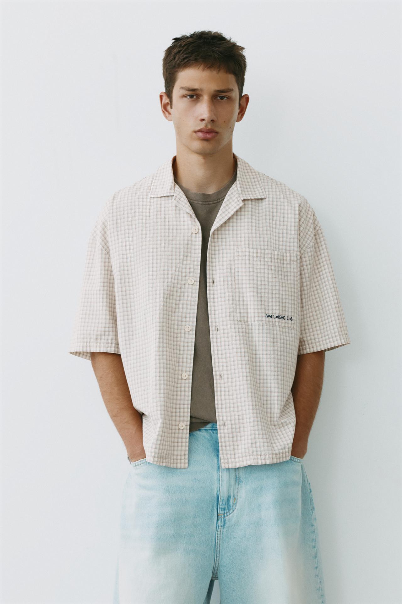 Short sleeve check shirt — Grey marl