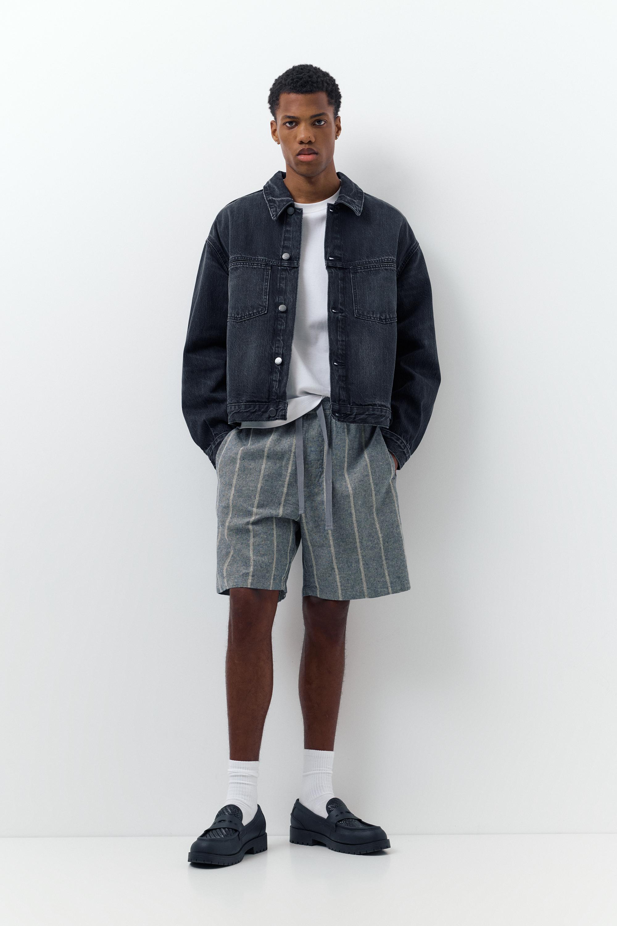 Ketenli jogger bermuda şort - Görsel 10