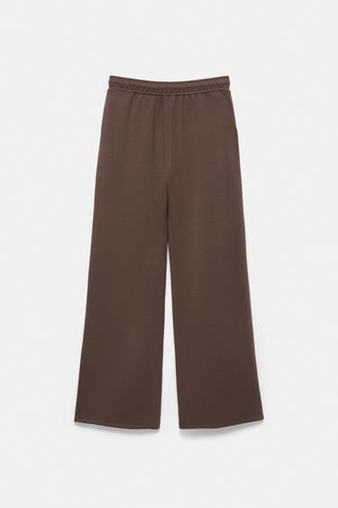Soft-touch wide-leg trousers — Brown 4