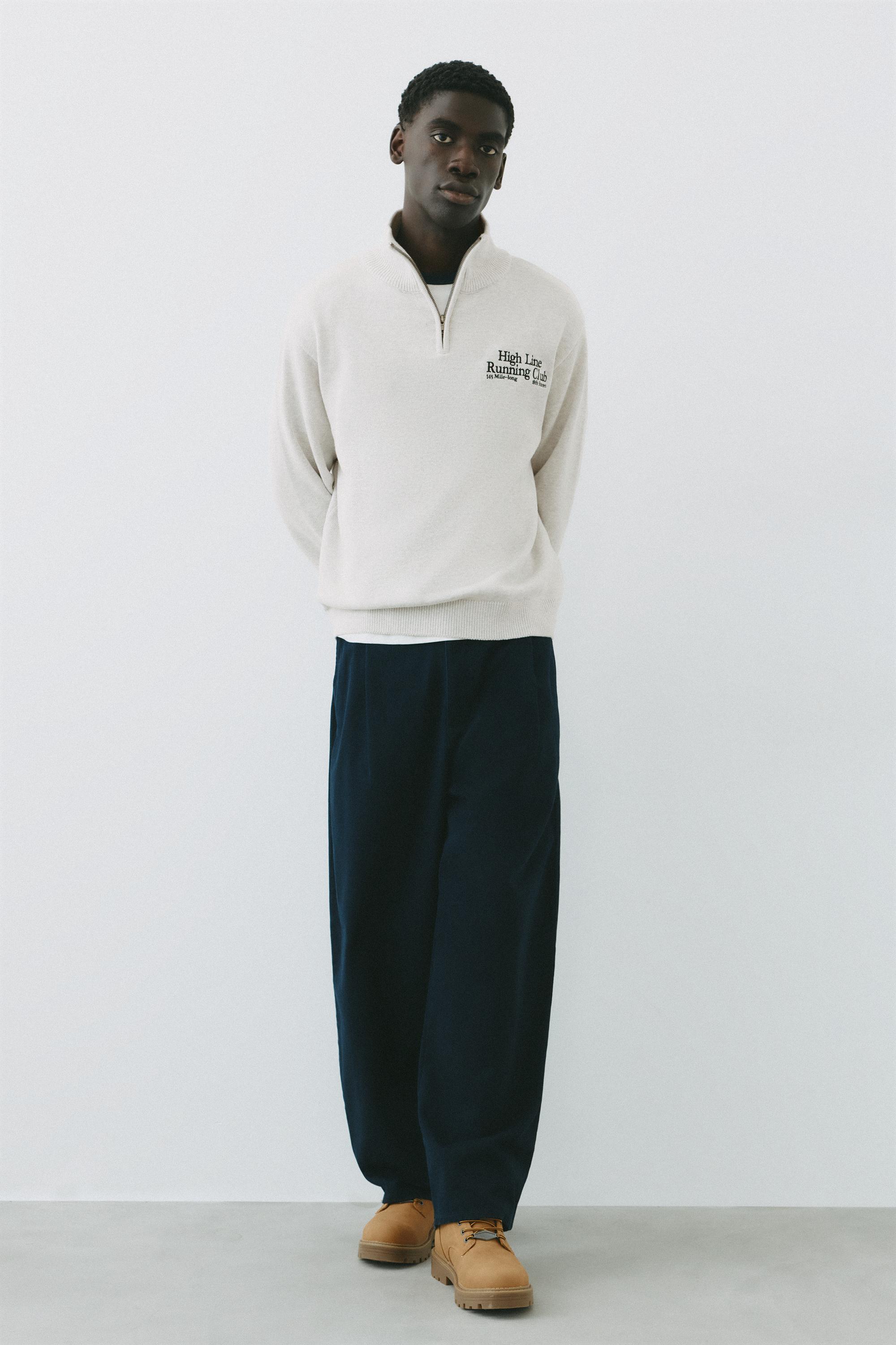 Embroidered quarter-zip sweatshirt — Grey marl