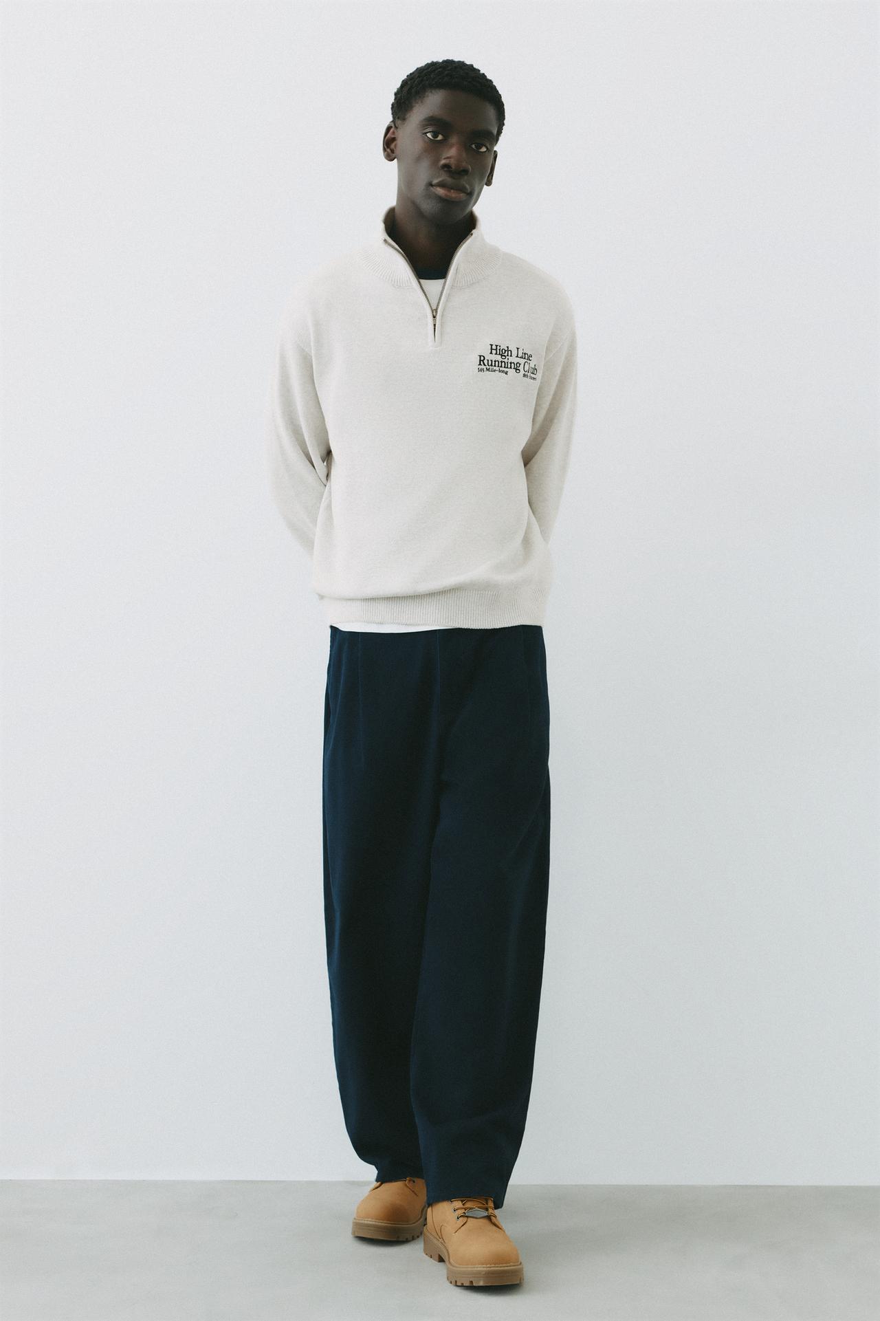 Embroidered quarter-zip jumper — Grey marl