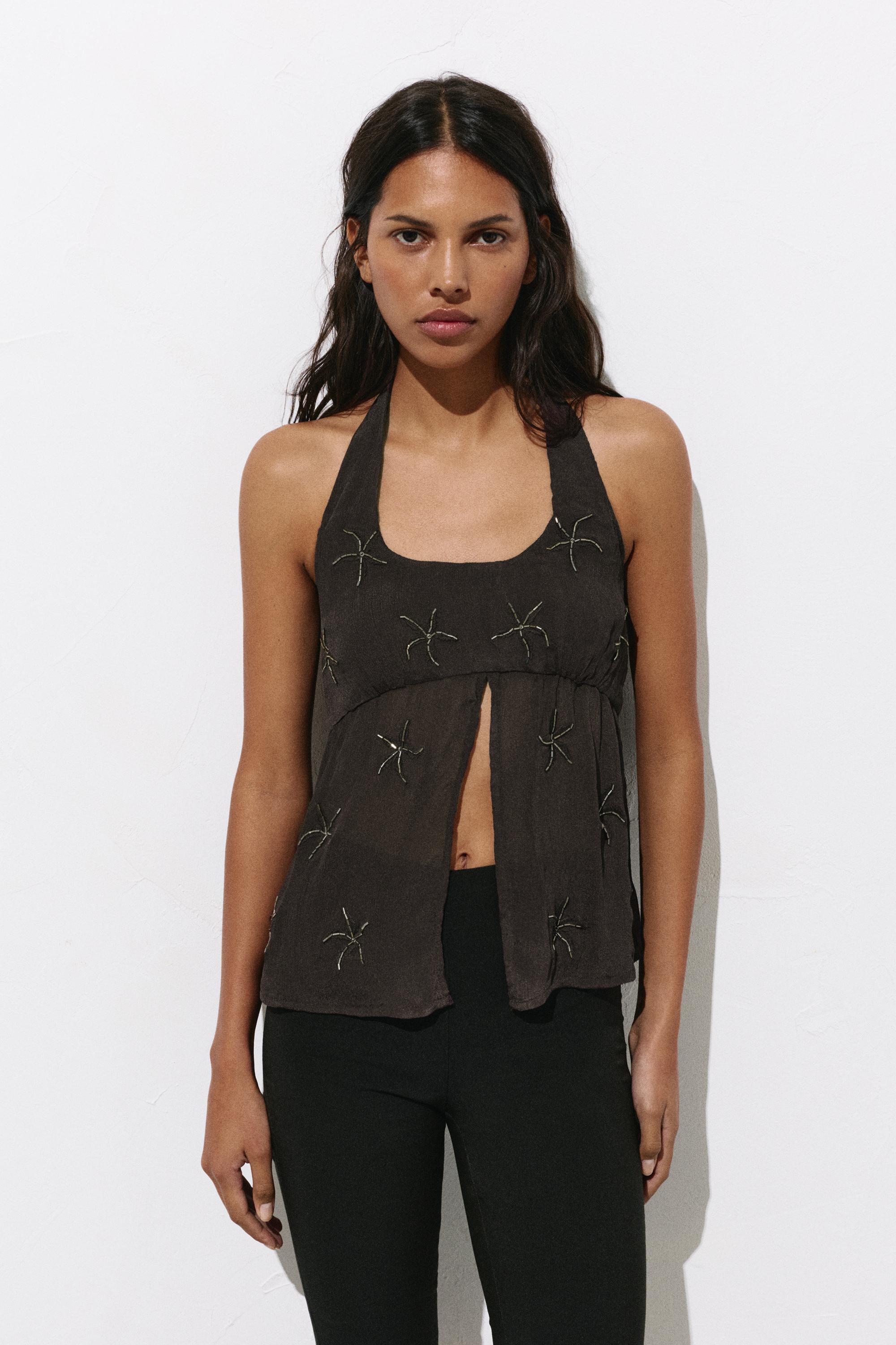 Beaded halter top — Brown