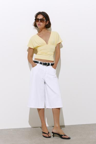 Gathered V-neck top — Yellow 1