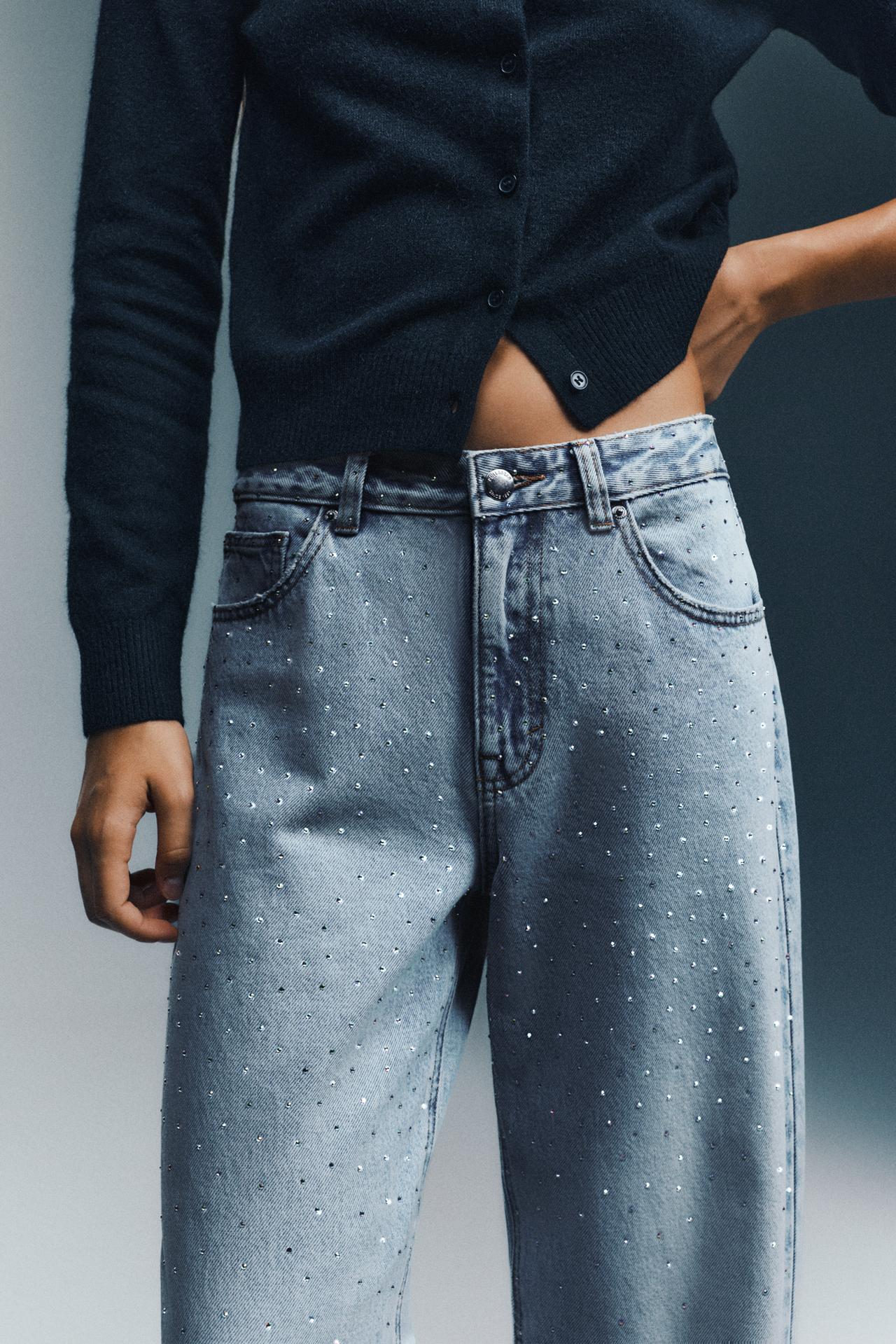 Straight-leg jeans with rhinestones — Pale blue