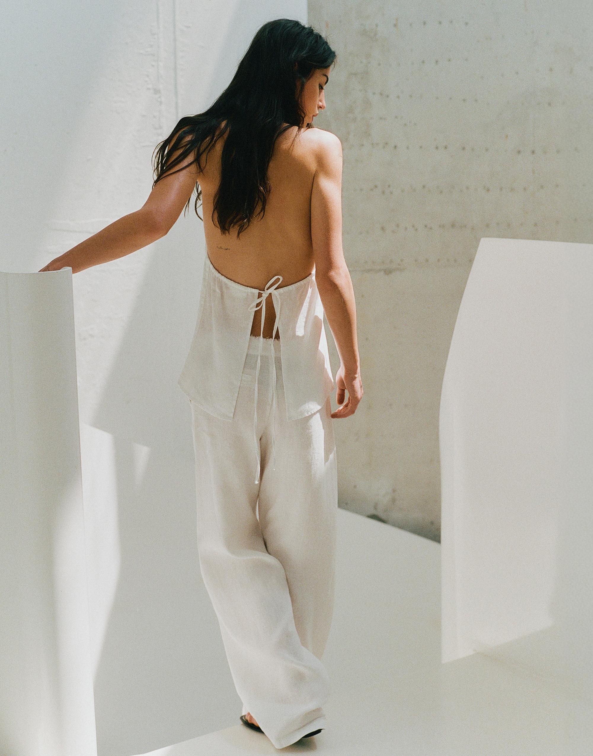 100% linen trousers — White
