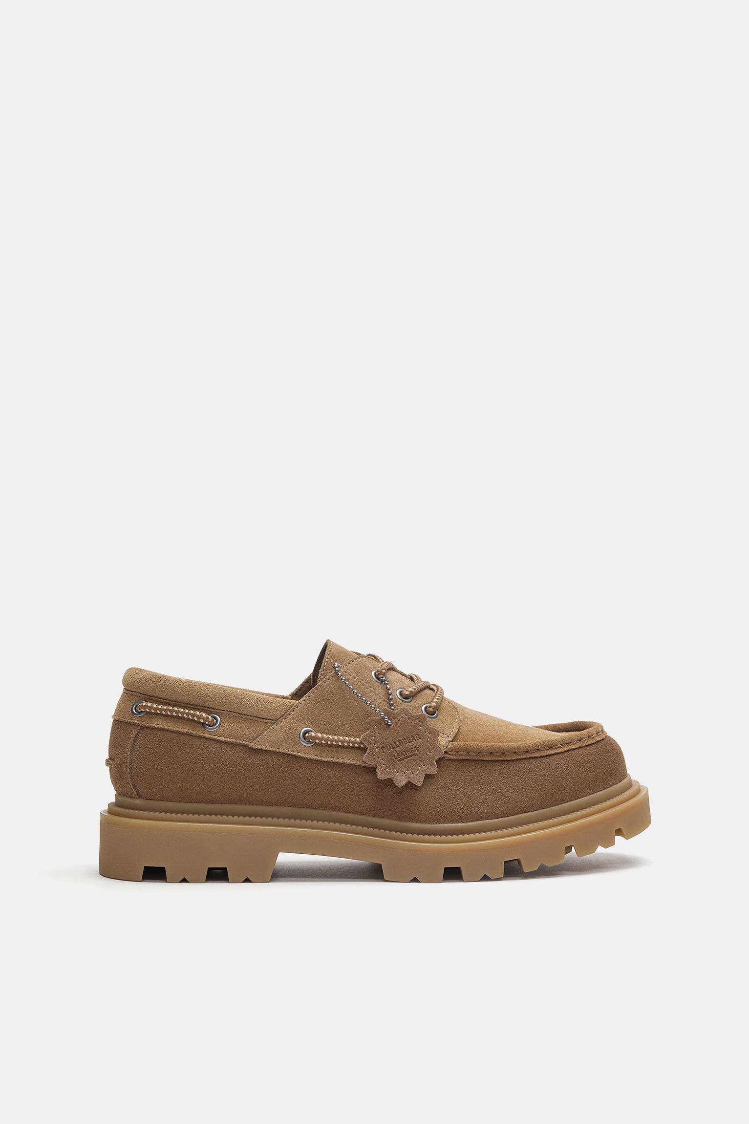 Chunky sole leather boat shoes — Brown