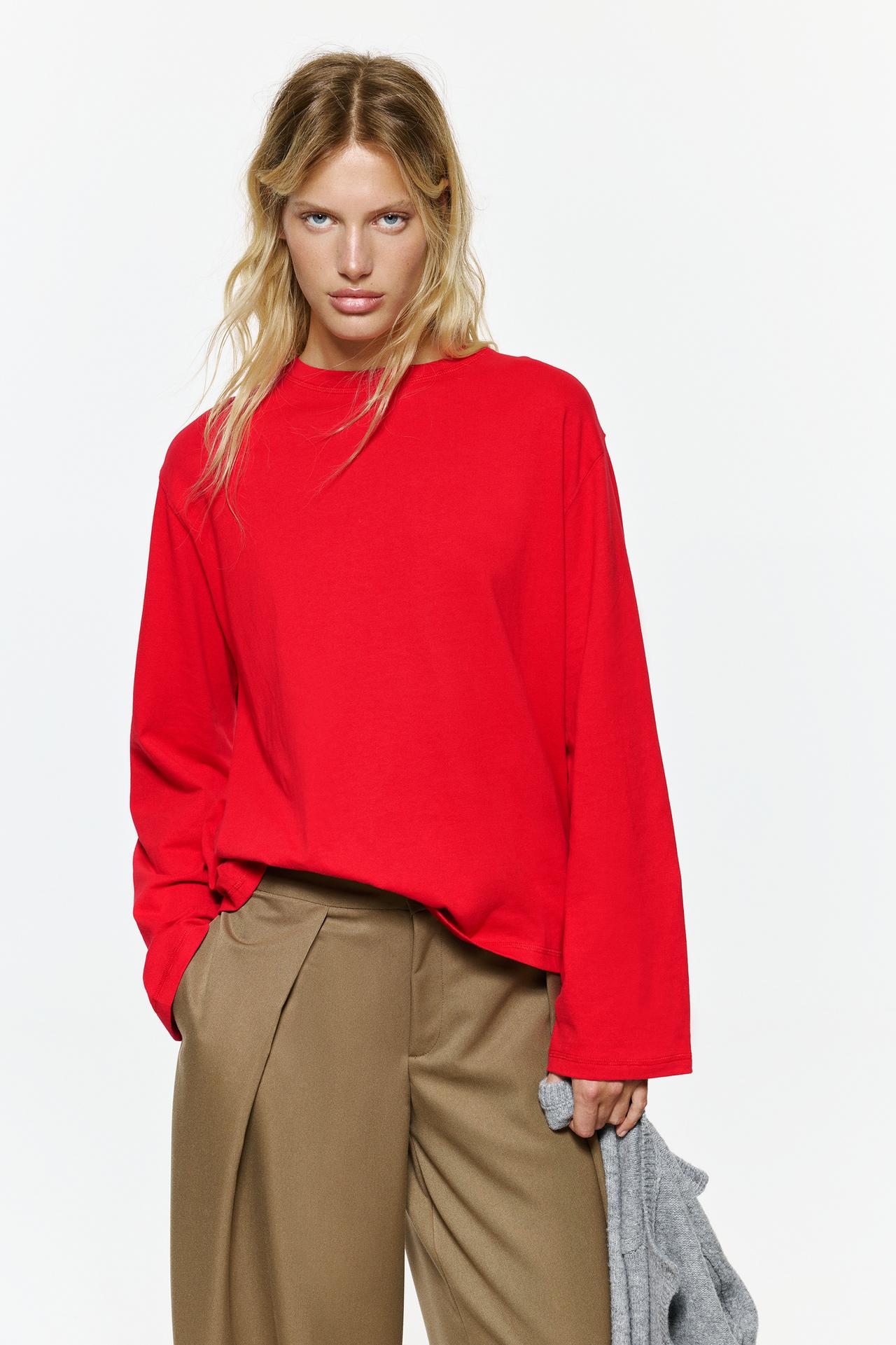 Oversize long sleeve T-shirt — Red