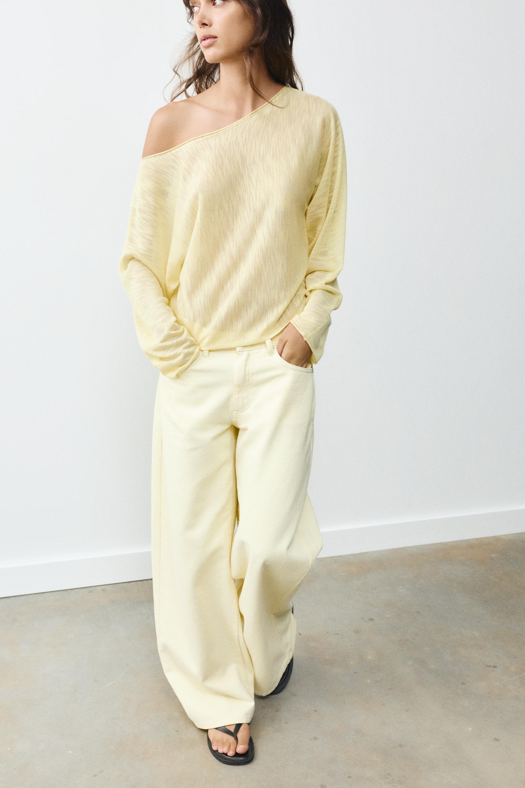 Fine knit asymmetric T-shirt — Yellow