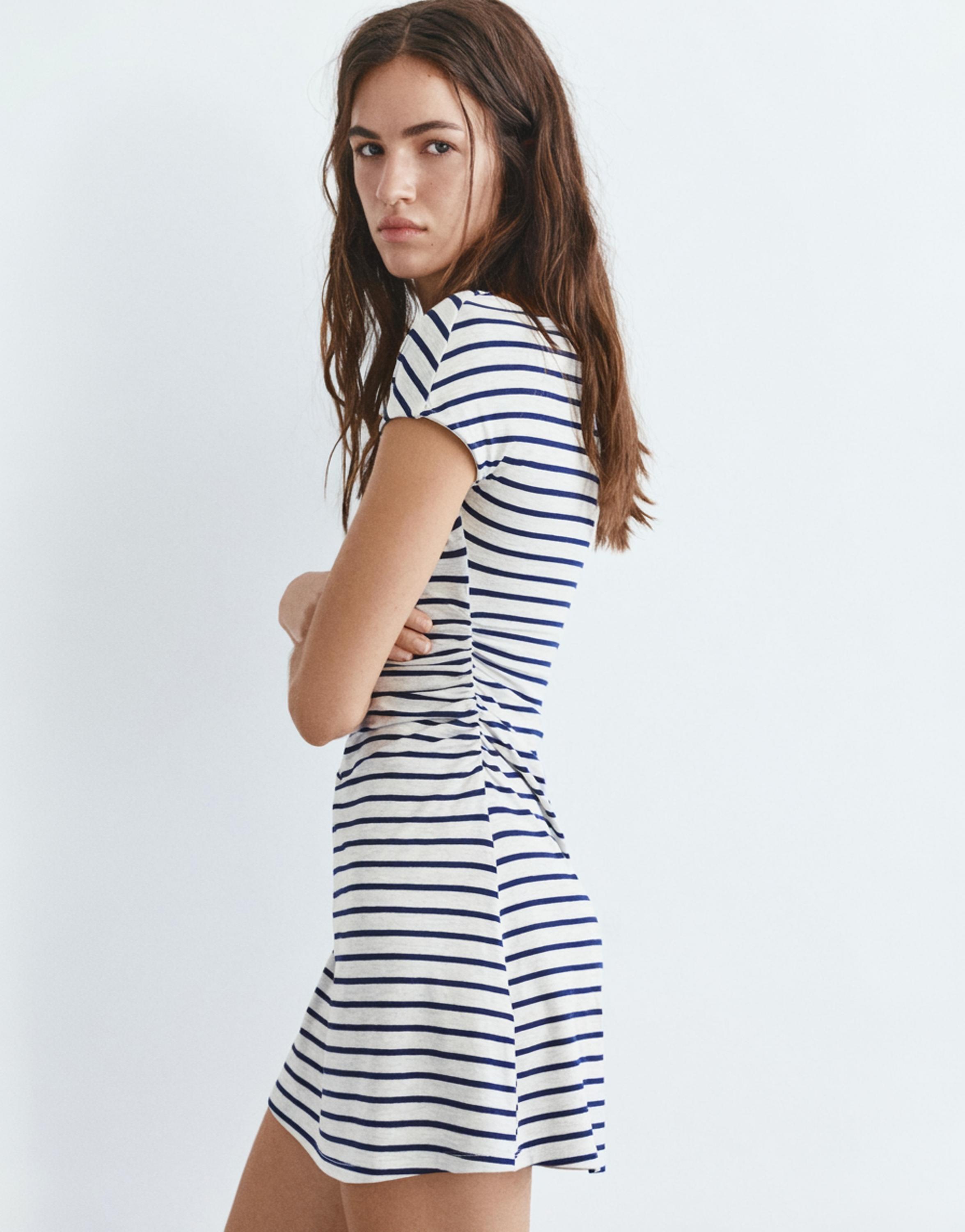 Short multi-position striped dress — Grey marl