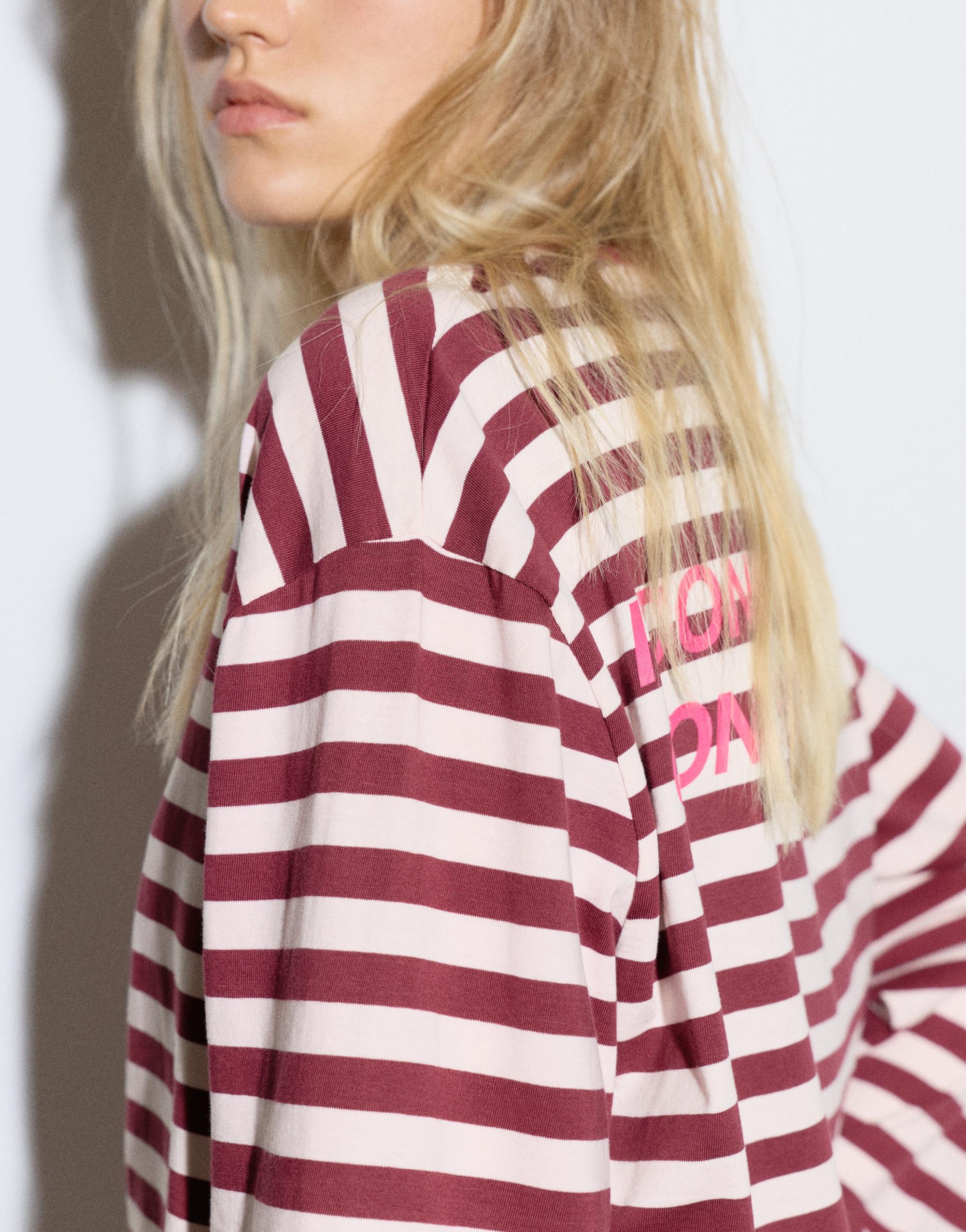 Oversize striped slogan T-shirt — Pale pink