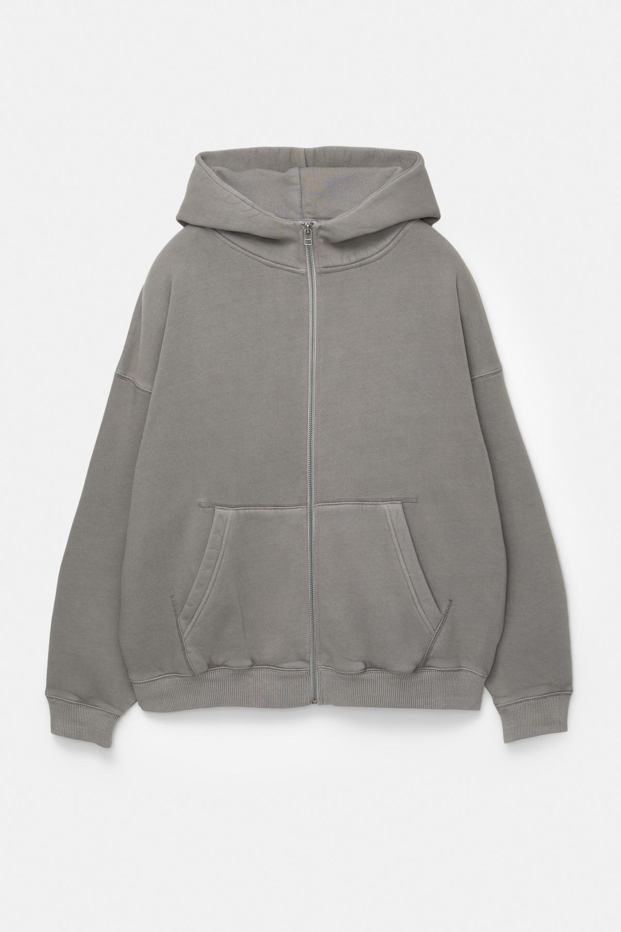 Washed boxy zip-up hoodie — Grey