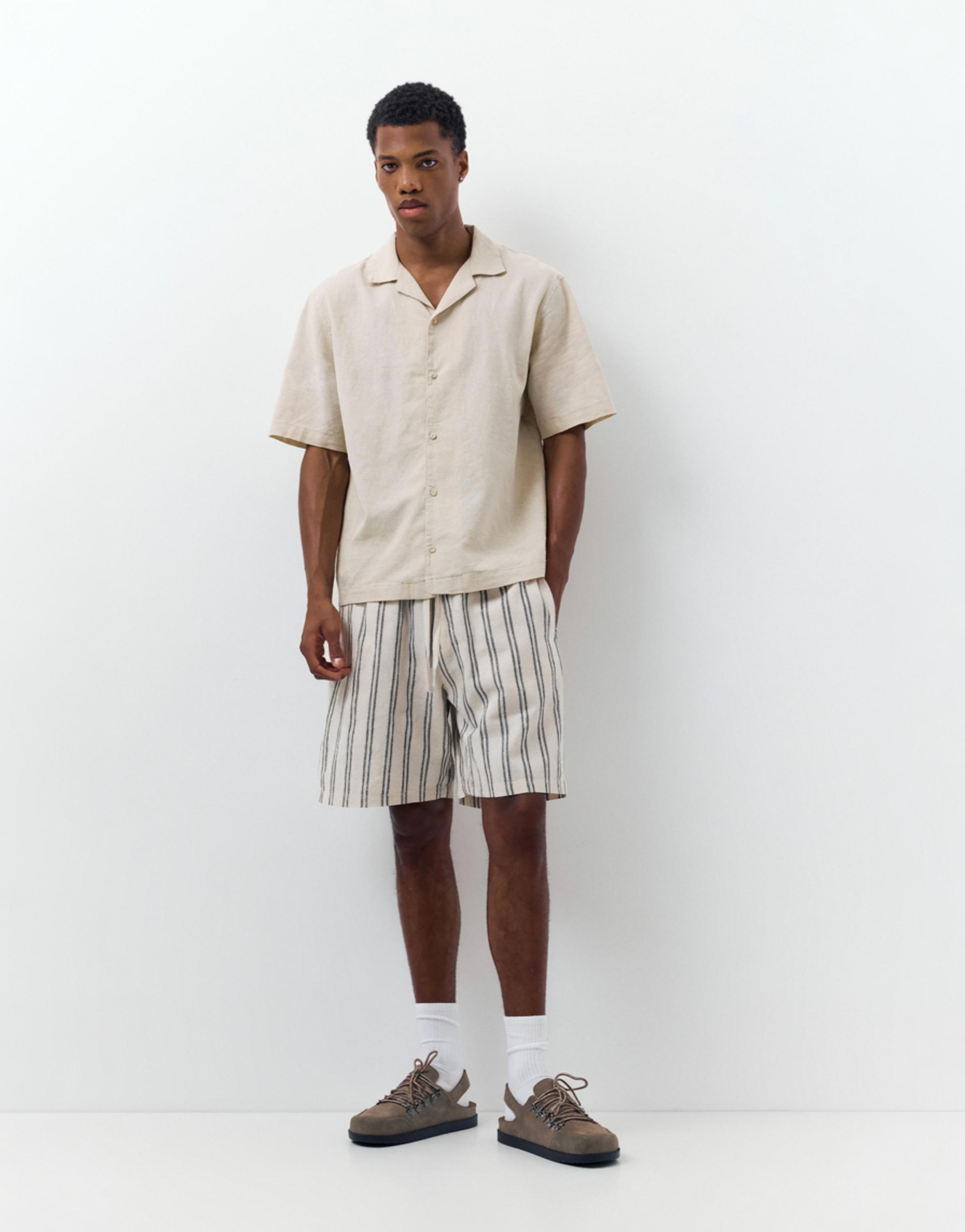 Linen blend jogger Bermuda shorts — White/Marble