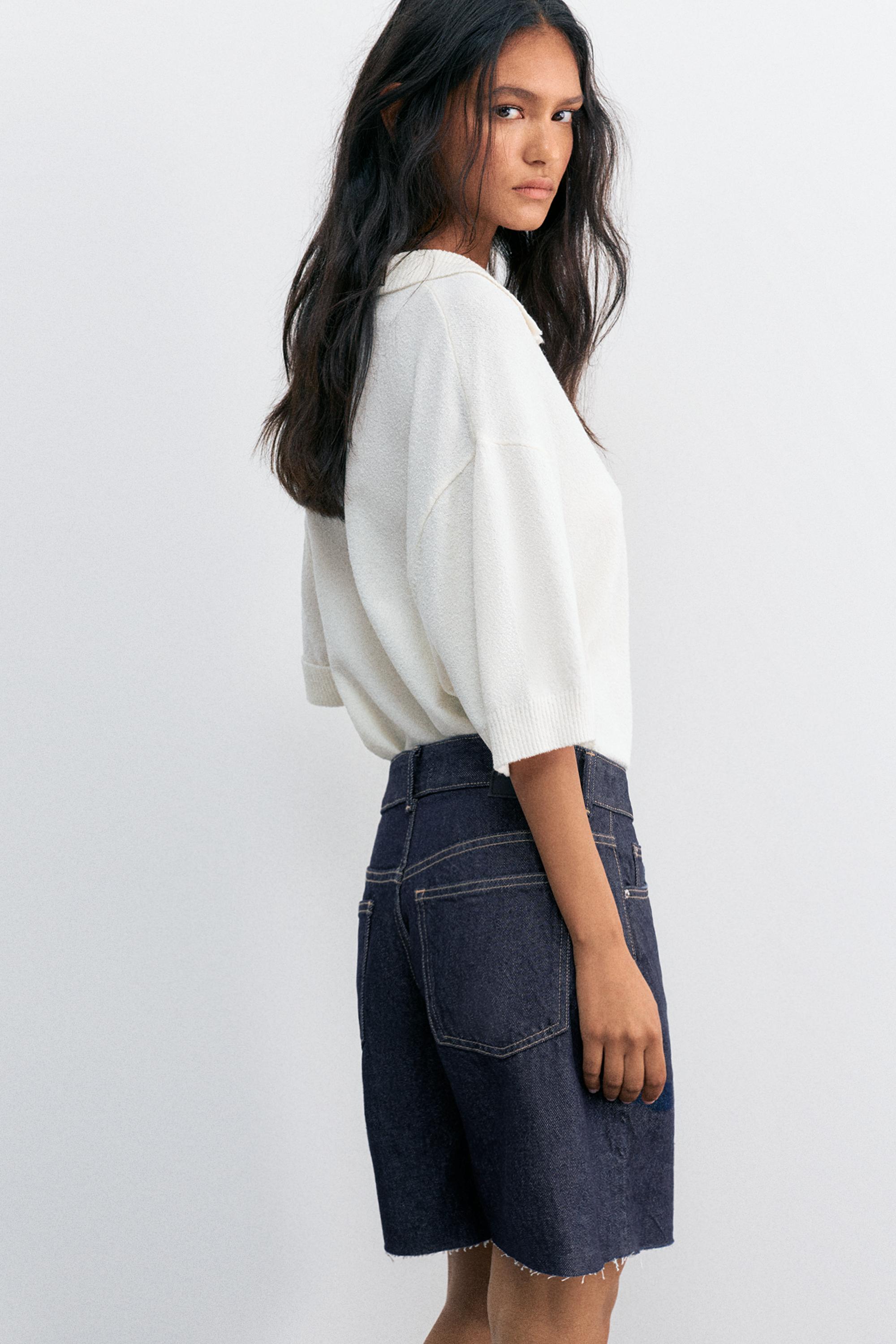 Low-rise denim Bermuda shorts — Navy