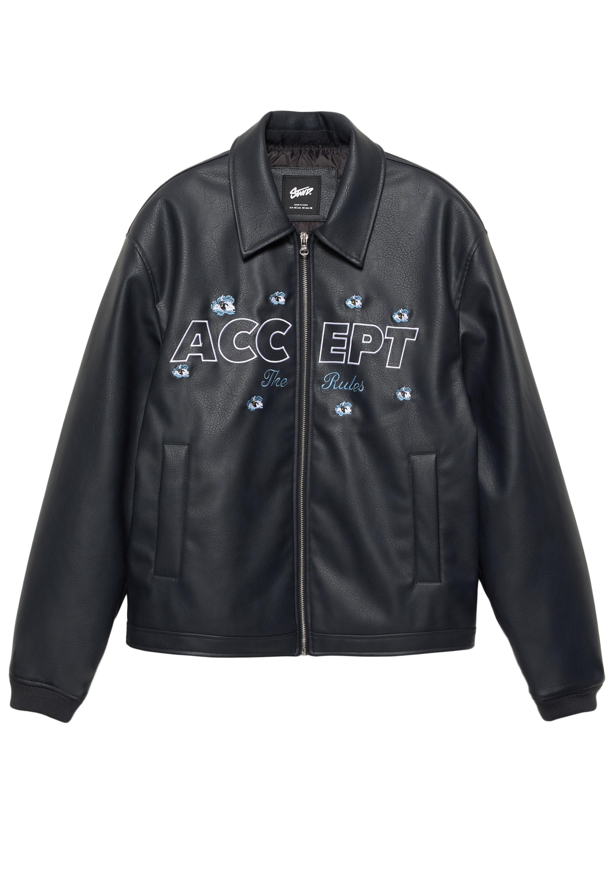 Çiçekli suni deri ceket - Görsel 2