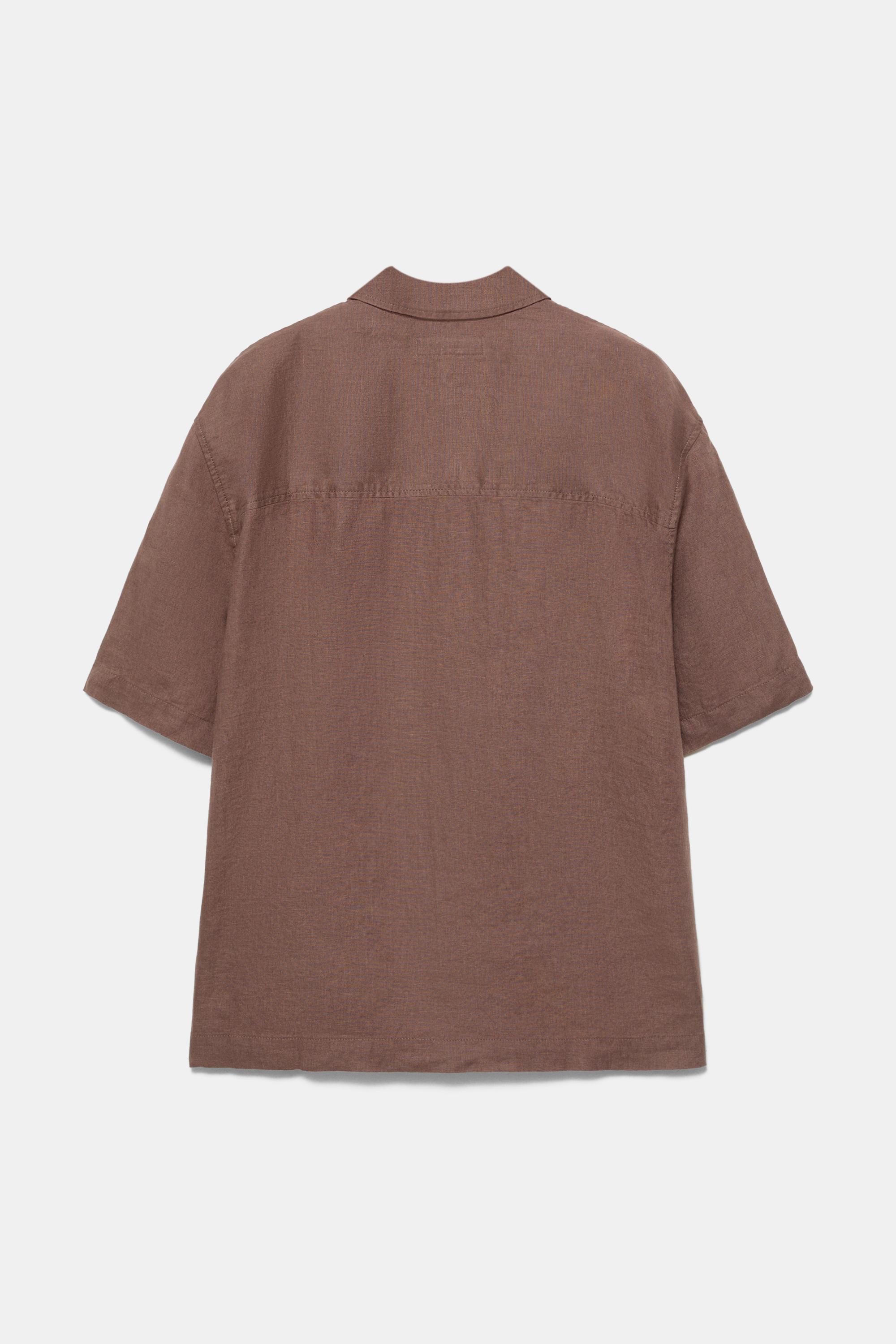 100% linen short sleeve shirt — Brown