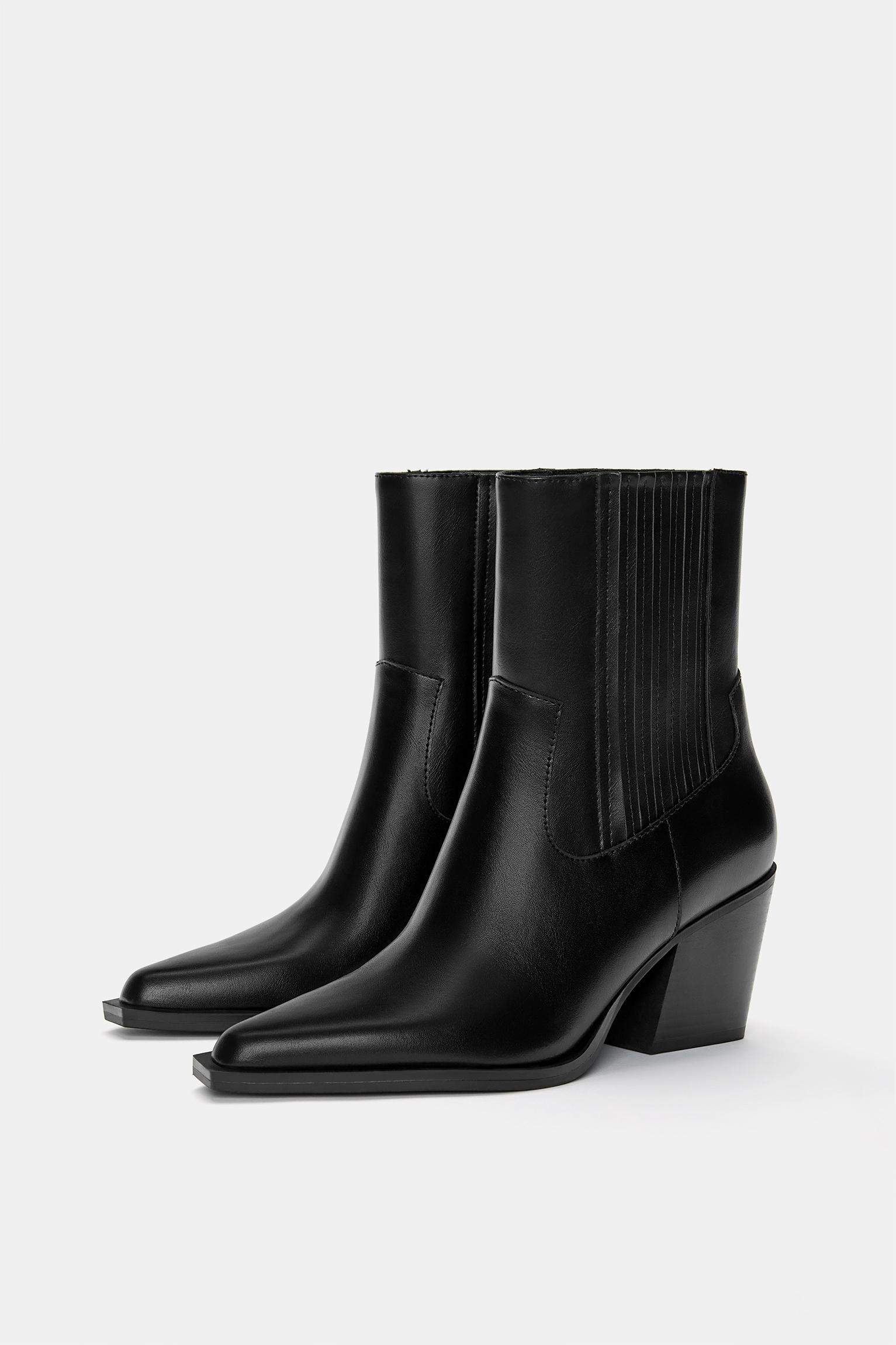 Cowboy heel ankle boots — Black
