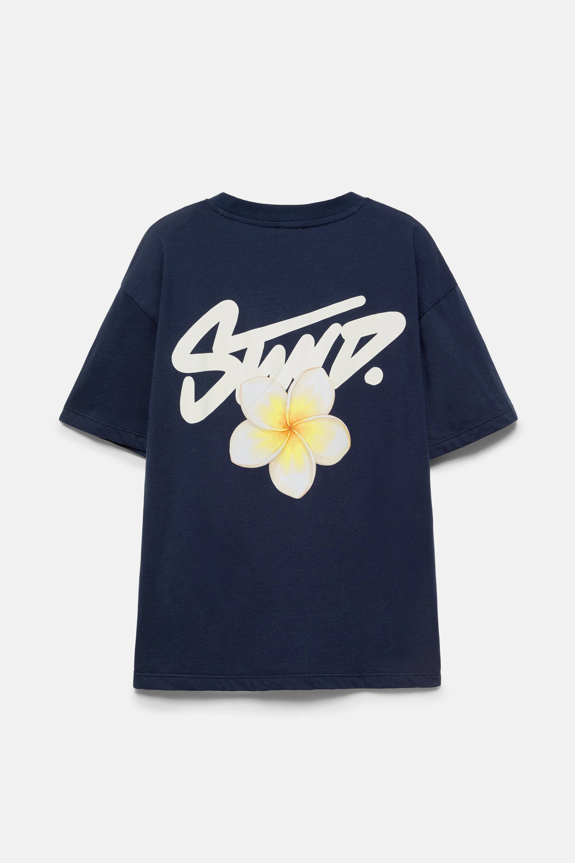 Oversize floral graphic T-shirt — Navy