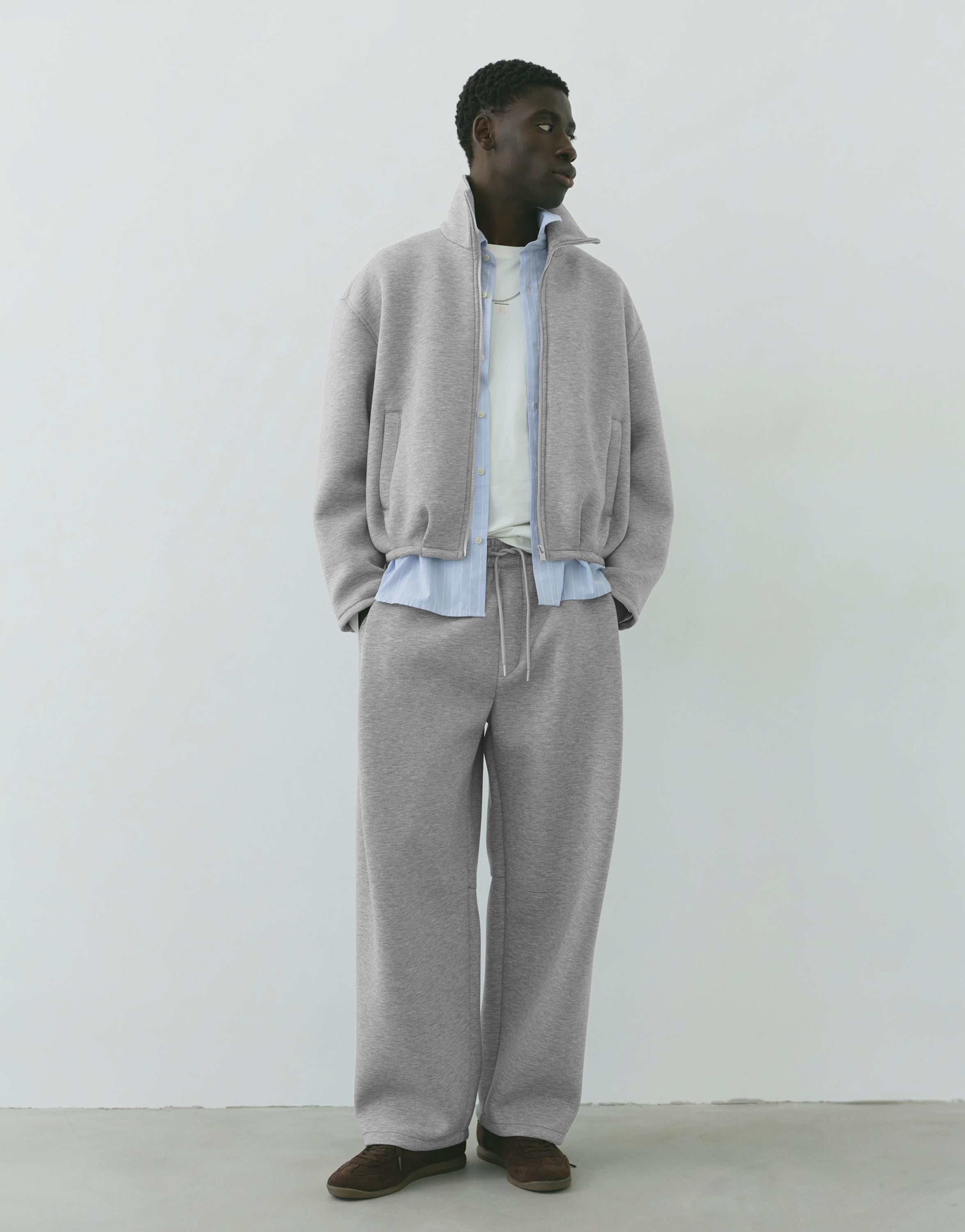 Neoprene-effect zip-up jacket — Grey marl