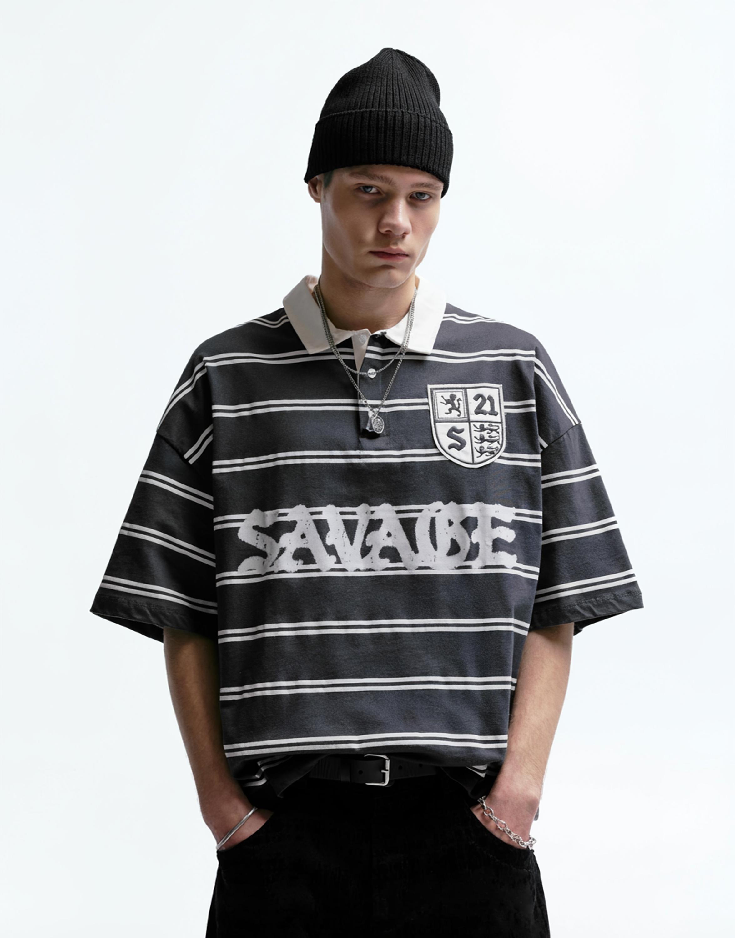 21 Savage çizgili polo t-shirt - Görsel 12