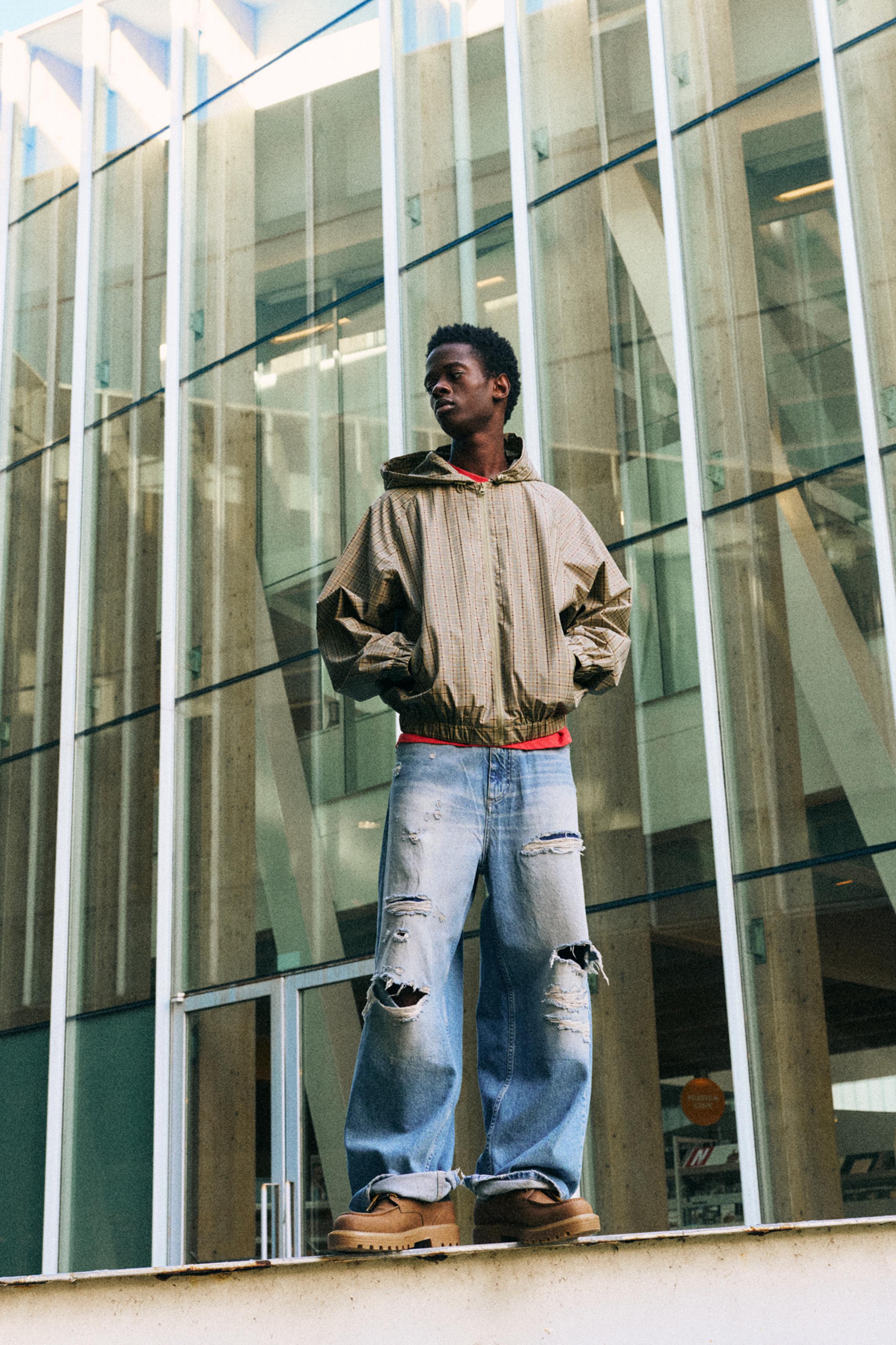 Kapüşonlu kareli hafif yağmurluk - Görsel 21