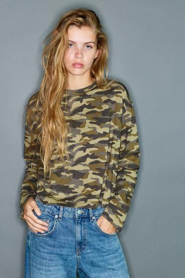 Long sleeve printed T-shirt — Khaki 1