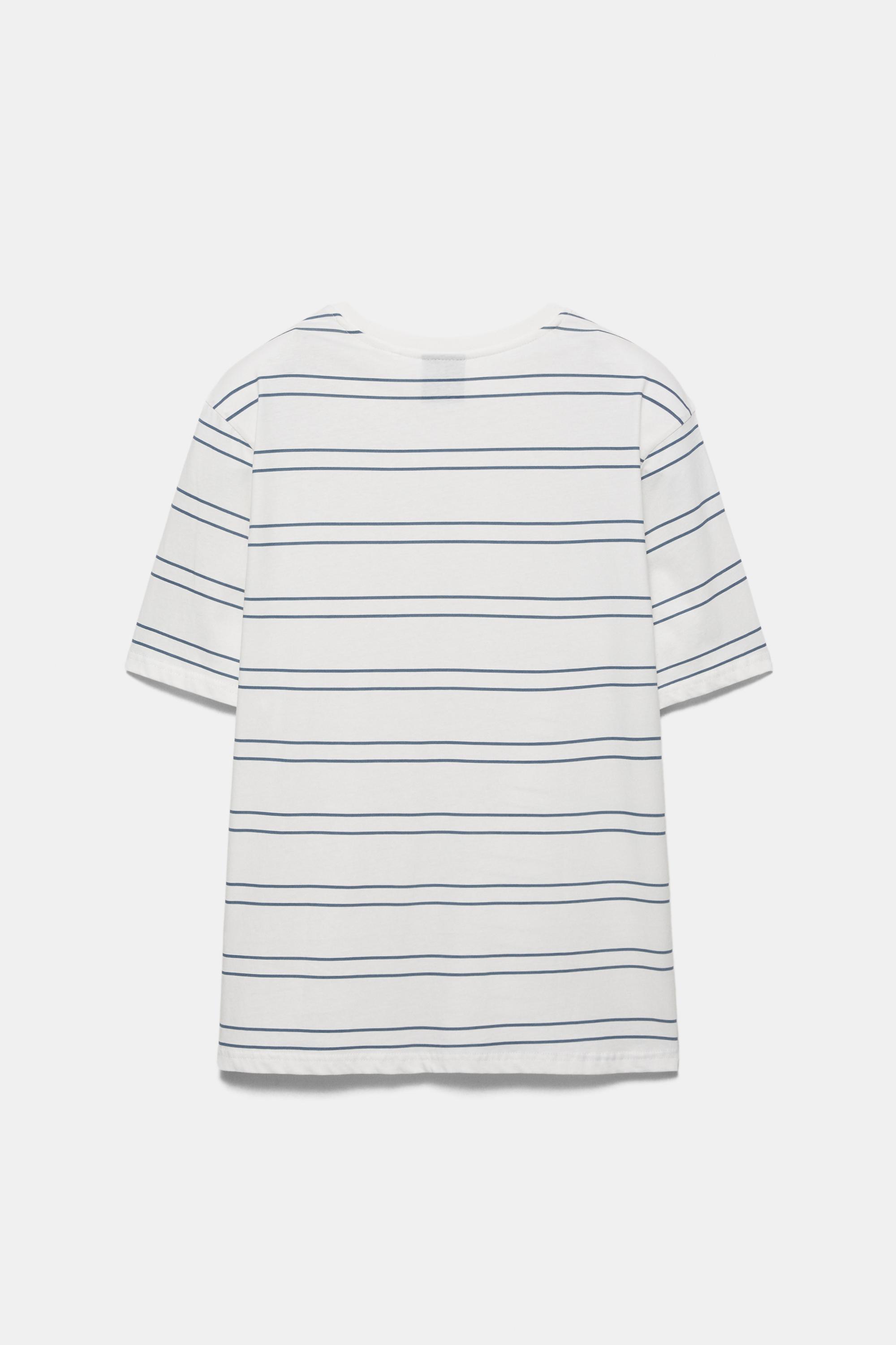 Basic short sleeve cotton T-shirt — Blue/White