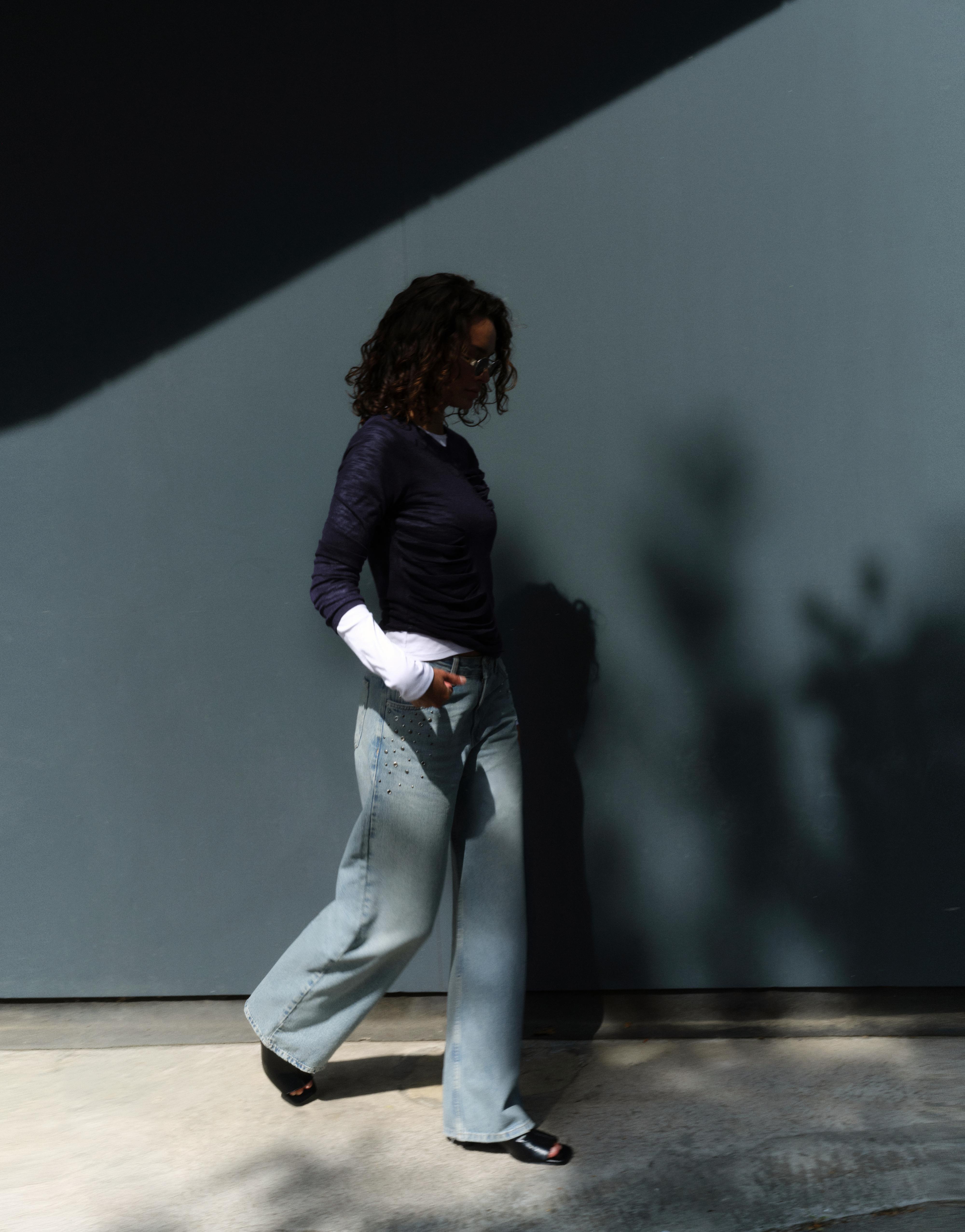 Pull&Bear Kuşgözü detaylı baggy jean görsel 8