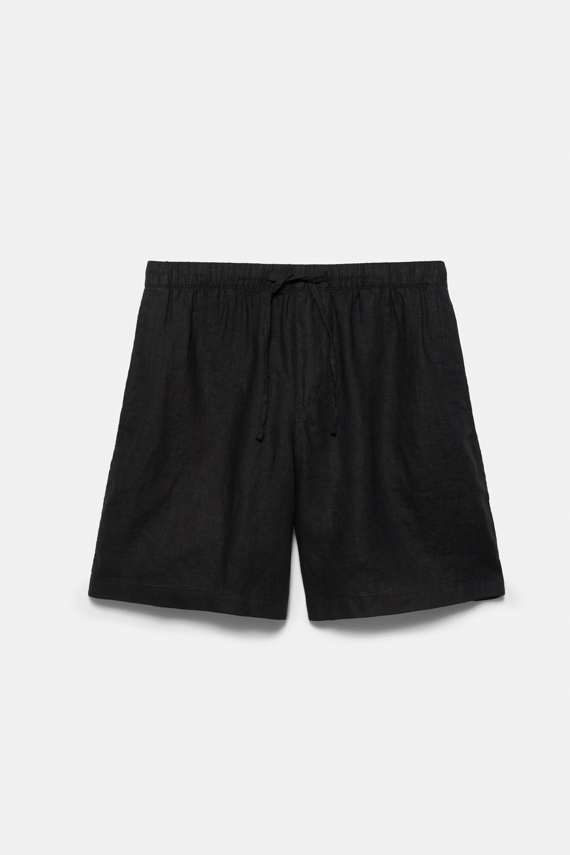 100% linen Bermuda sweat shorts — Black