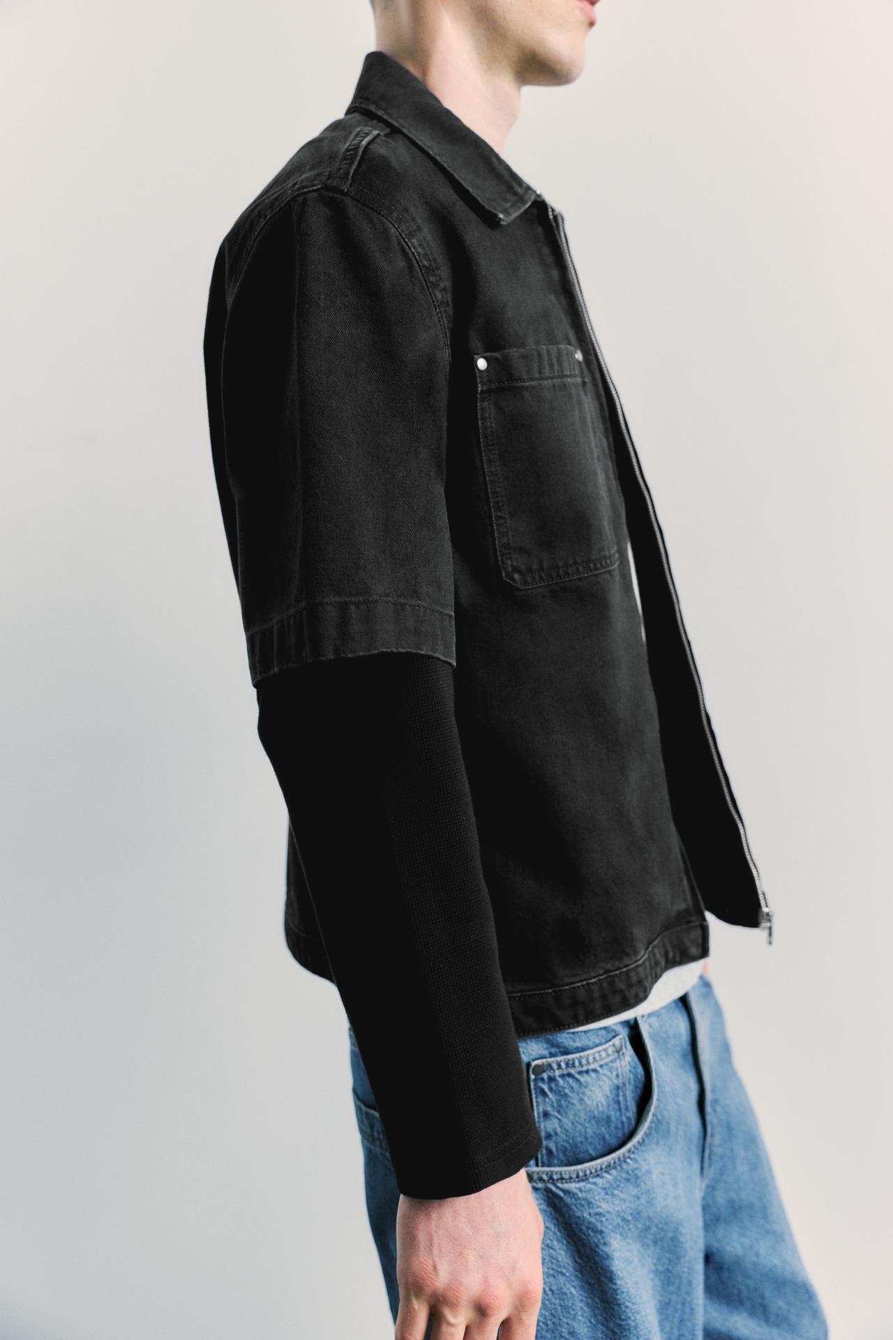 Double-sleeve denim overshirt — Faded black