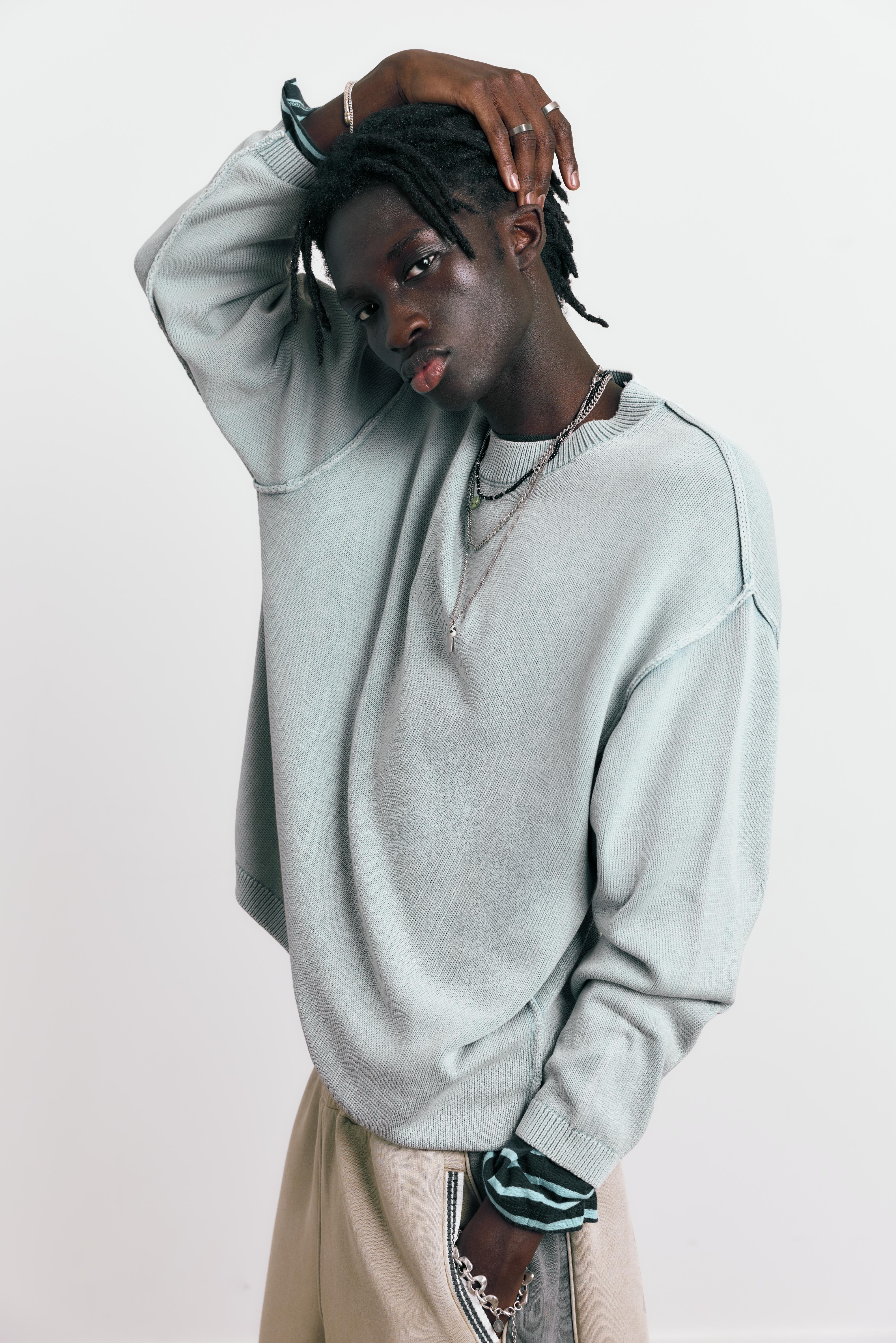 STWD Studio embroidered jumper — Faded blue