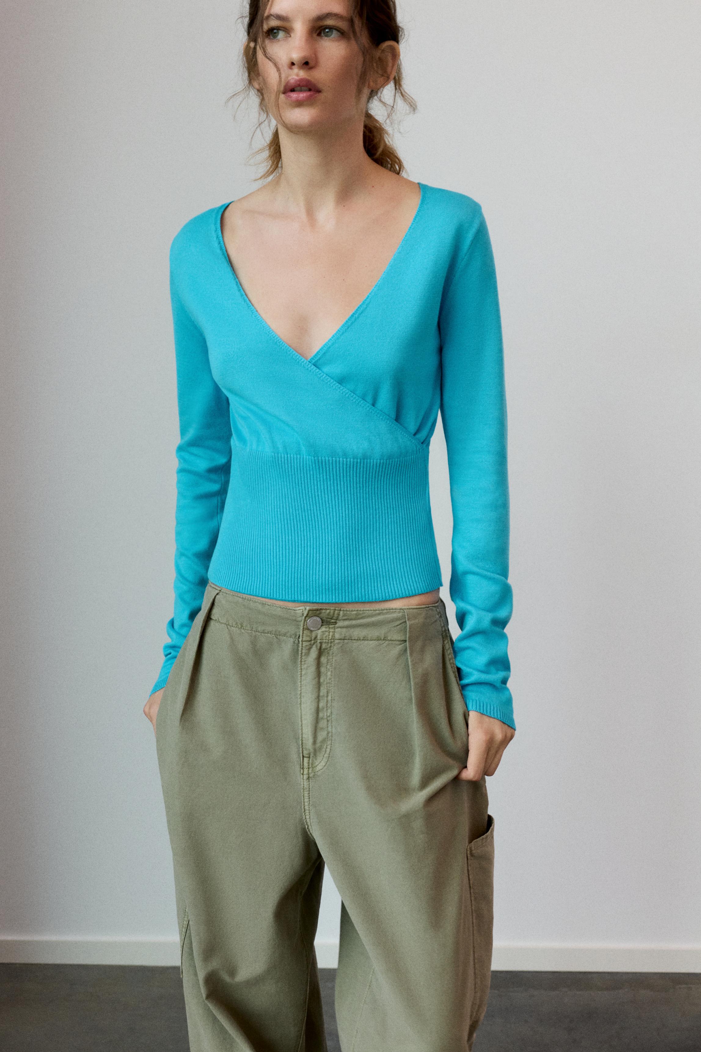 Turquoise surplice neck jumper — Turquoise