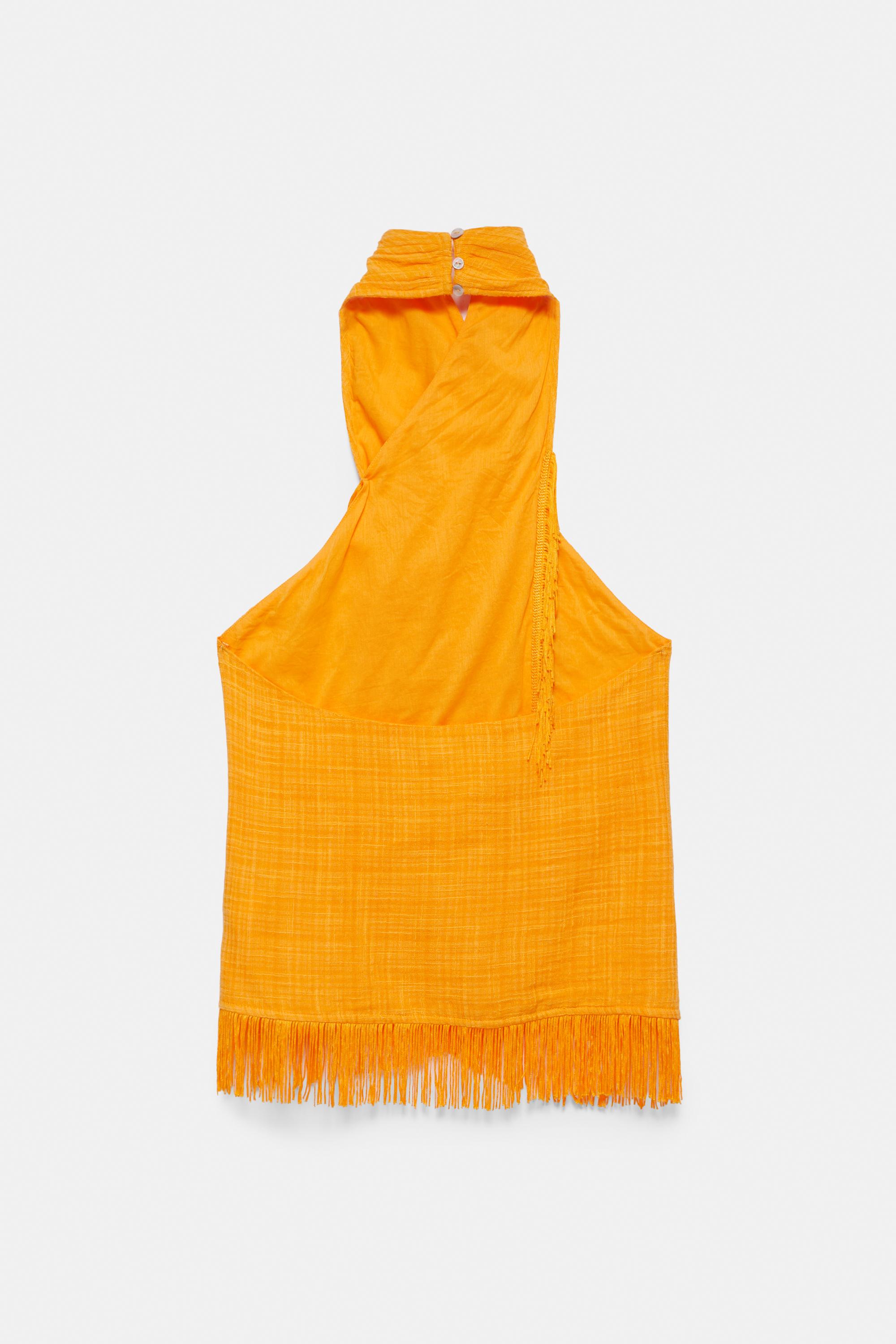 Fringed crossover halter top — Orange