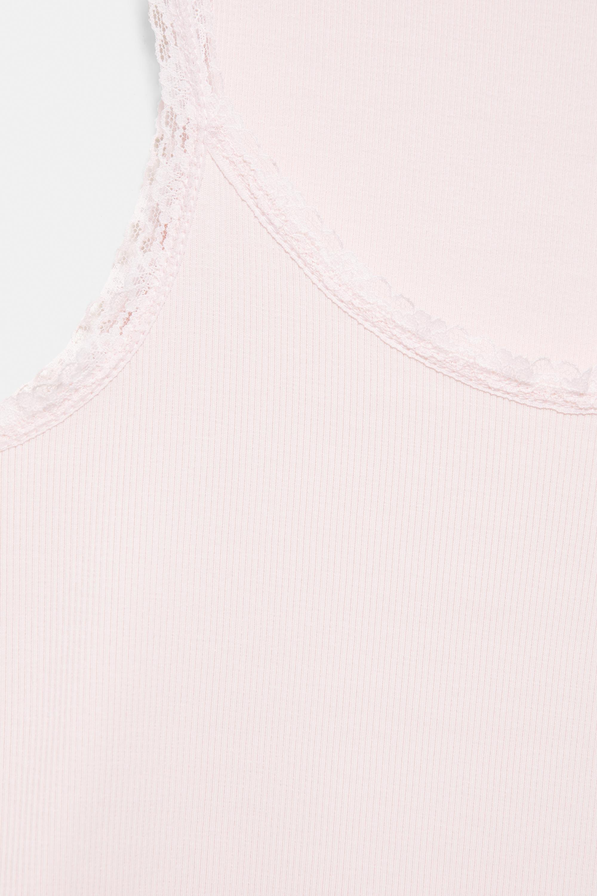 Lace-trim tank top — Pastel pink