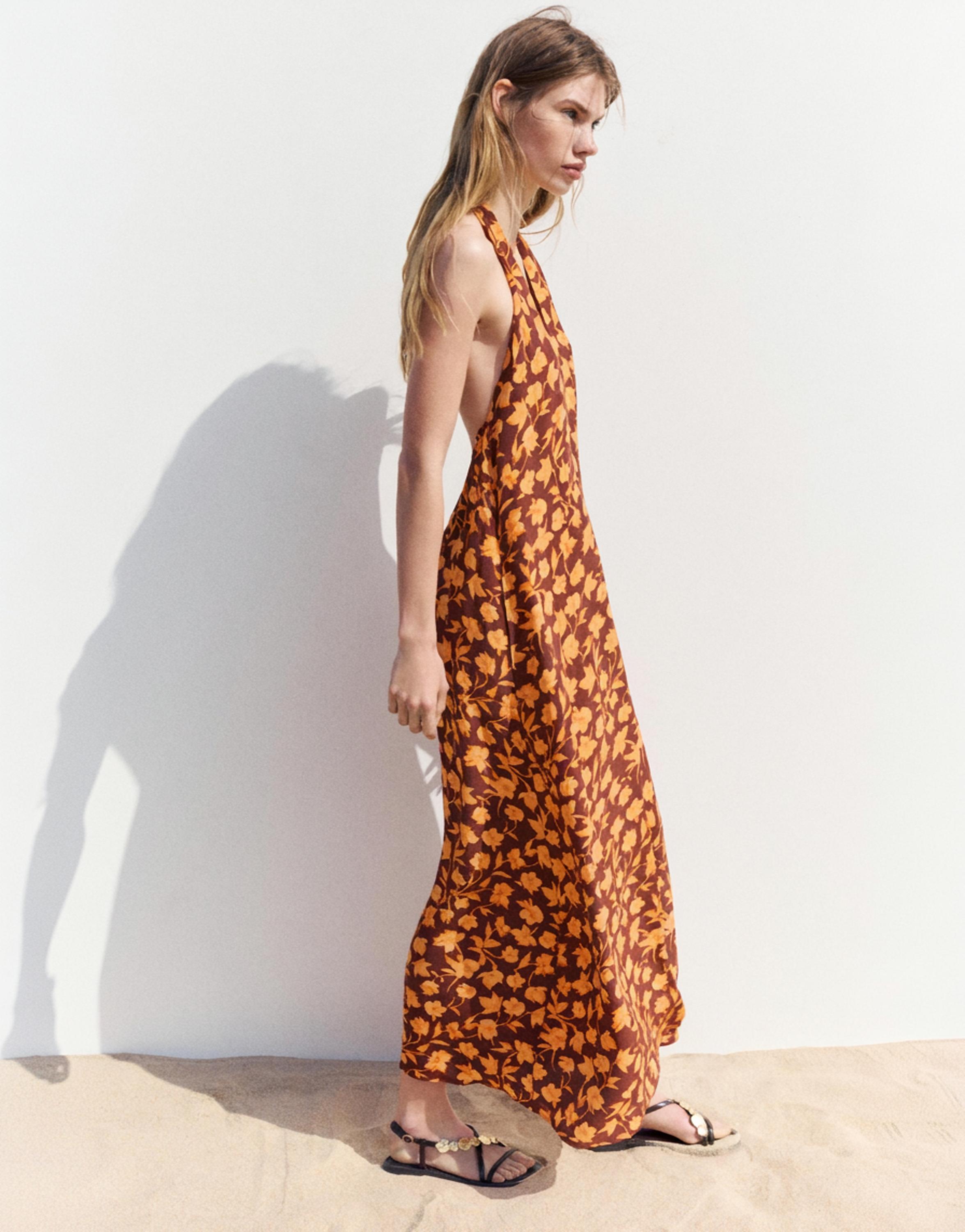 Floral halterneck midi dress — Brown