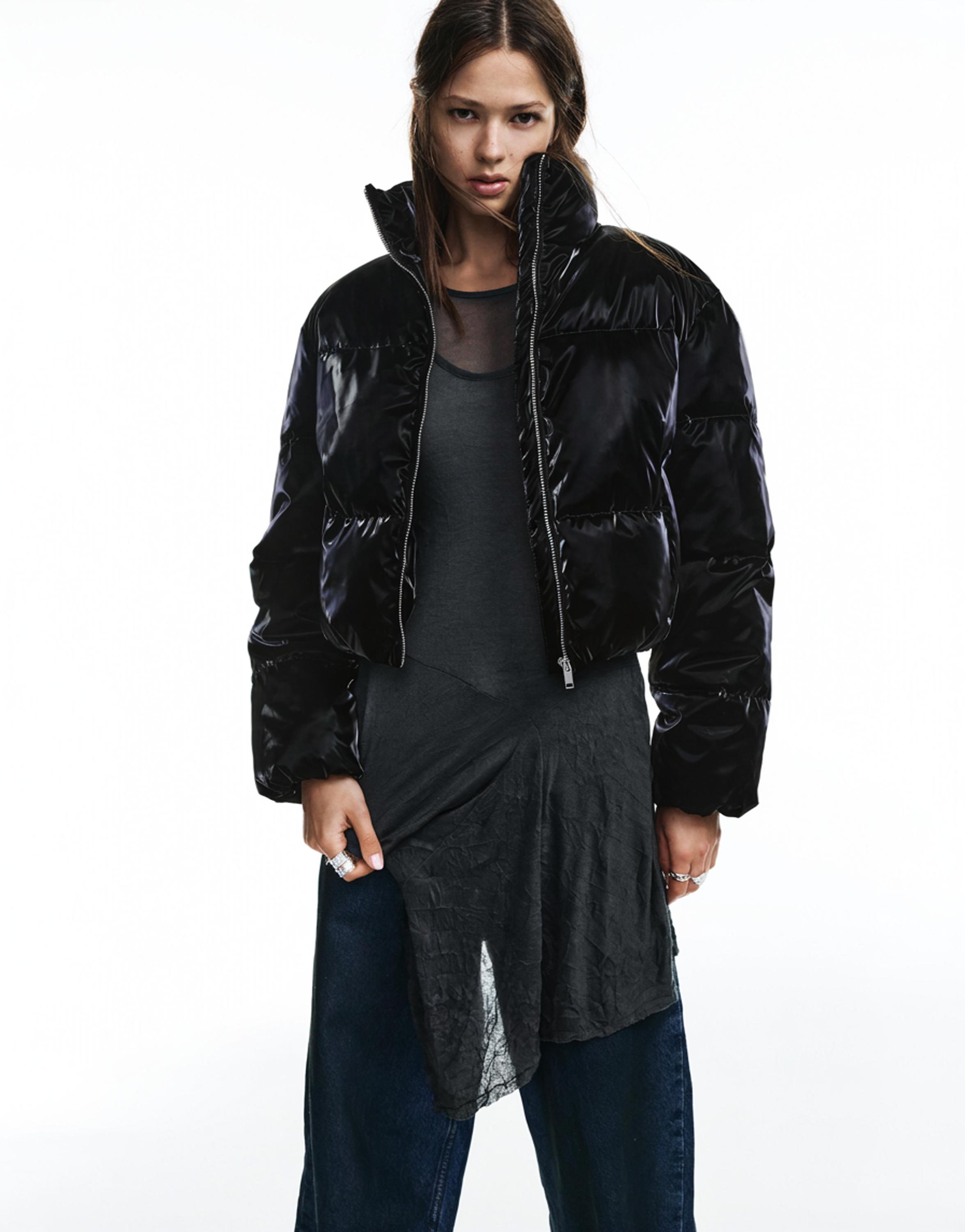 Puffer jacket with a shimmery finish — Black
