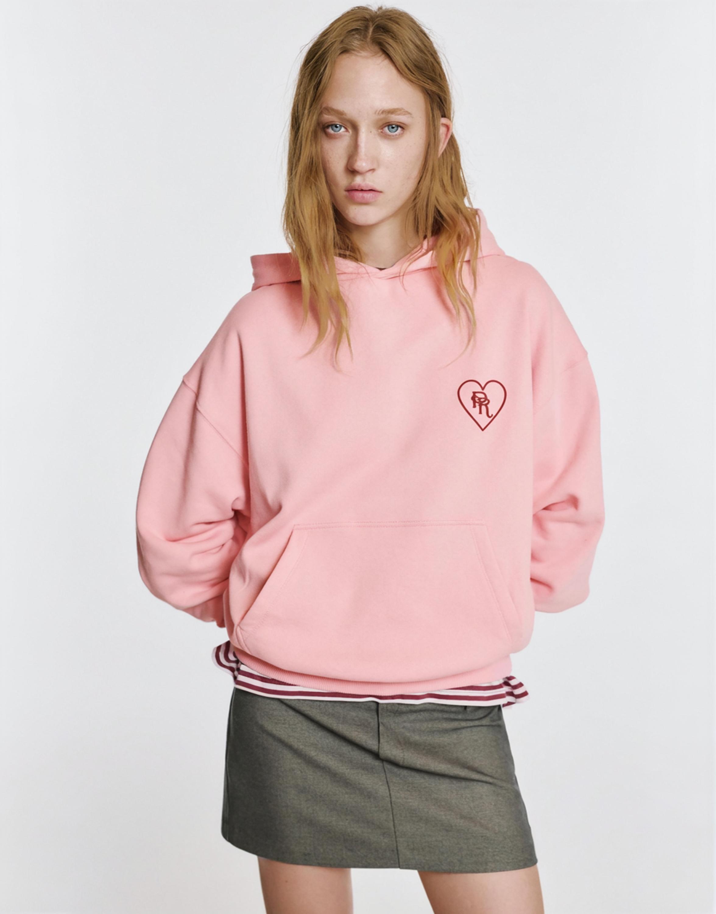 Kalp grafik baskılı kapüşonlu sweatshirt - Görsel 21