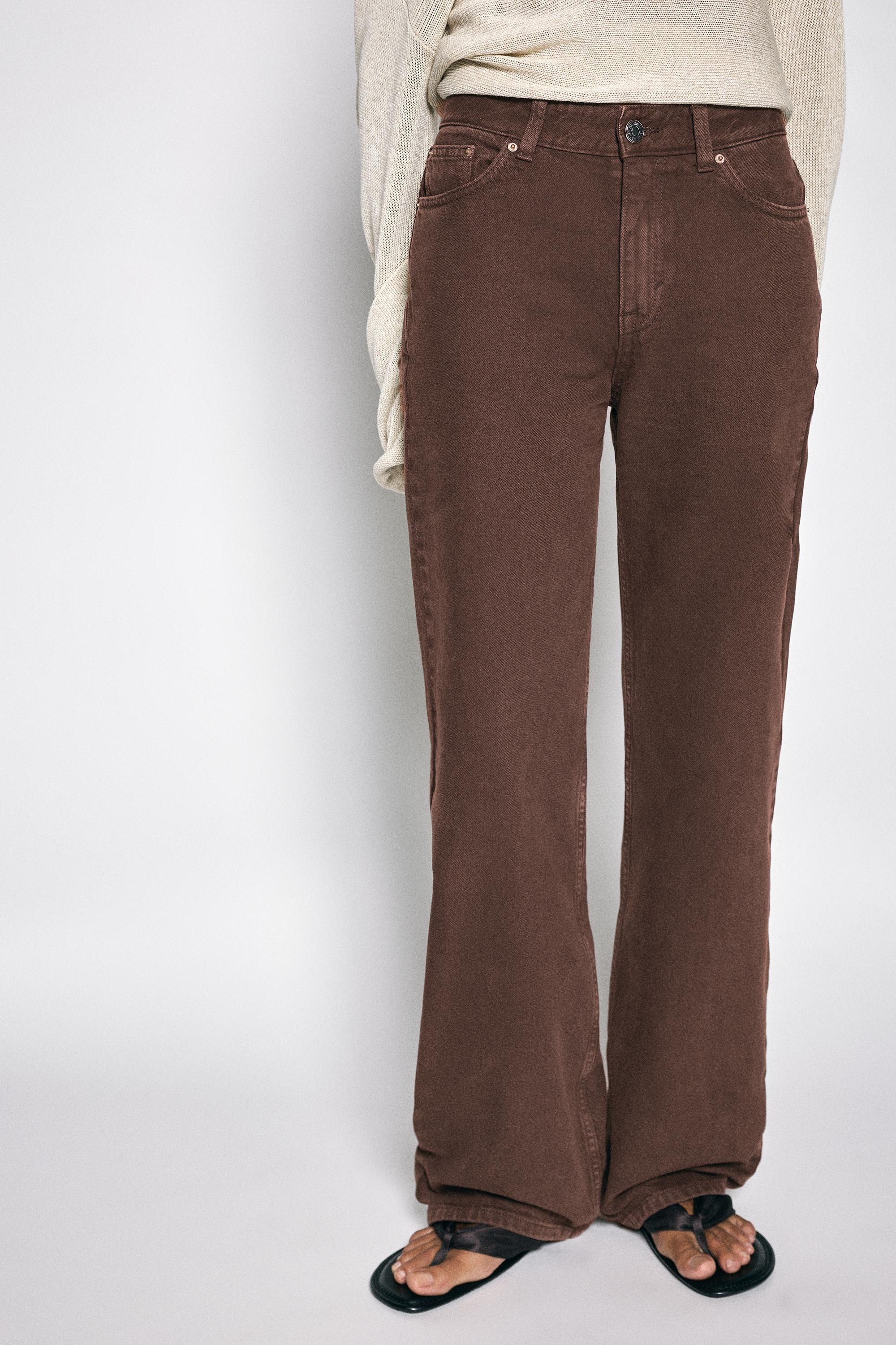 High-waist wide straight-leg jeans — Brown