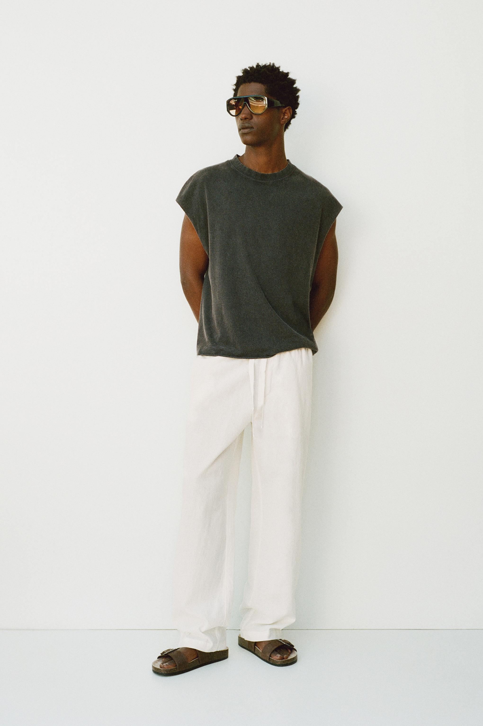 Linen blend jogger trousers — White