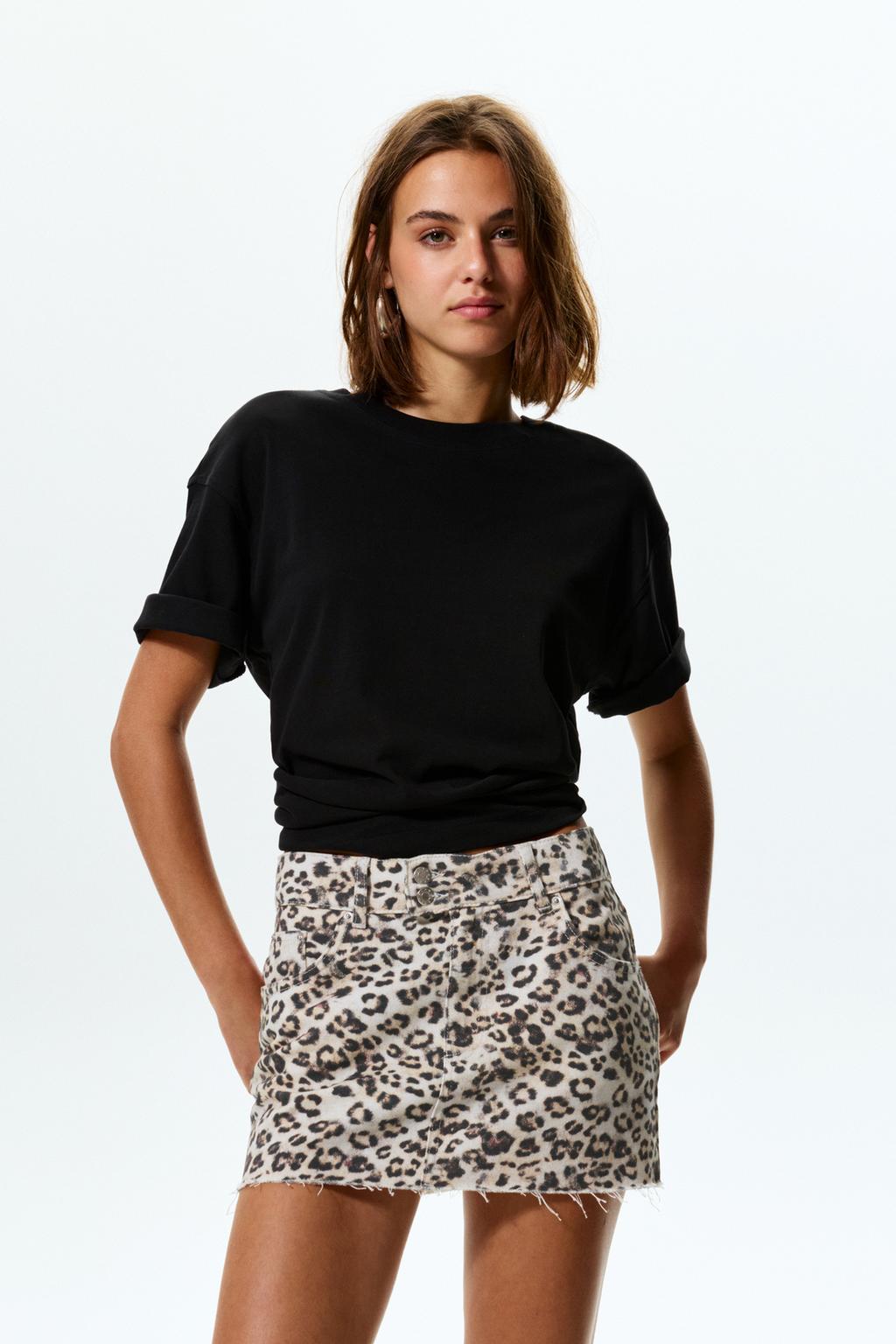 Minigonna di jeans leopardata PULL&BEAR - Main Image