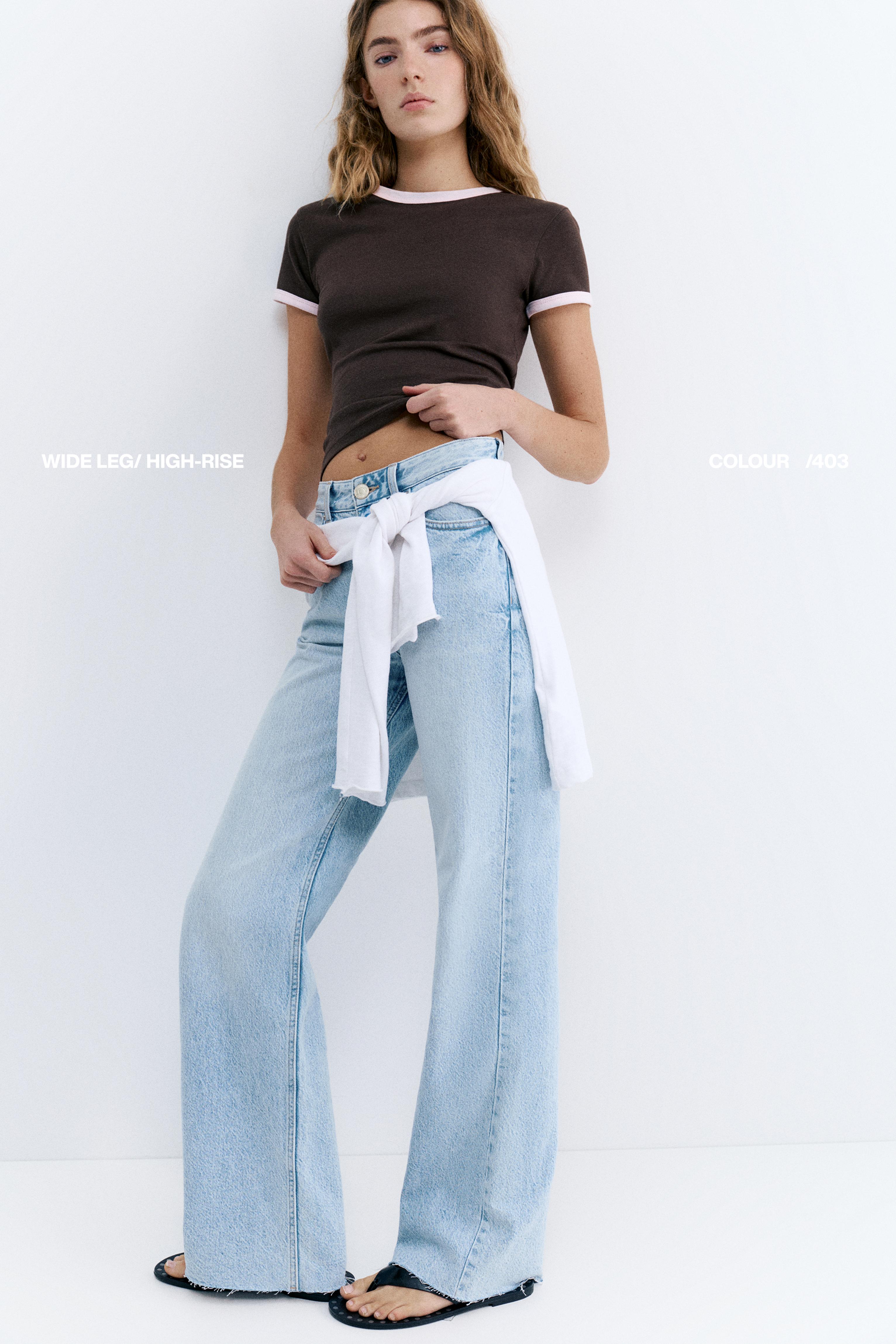 High-waist wide straight-leg jeans — Sky blue