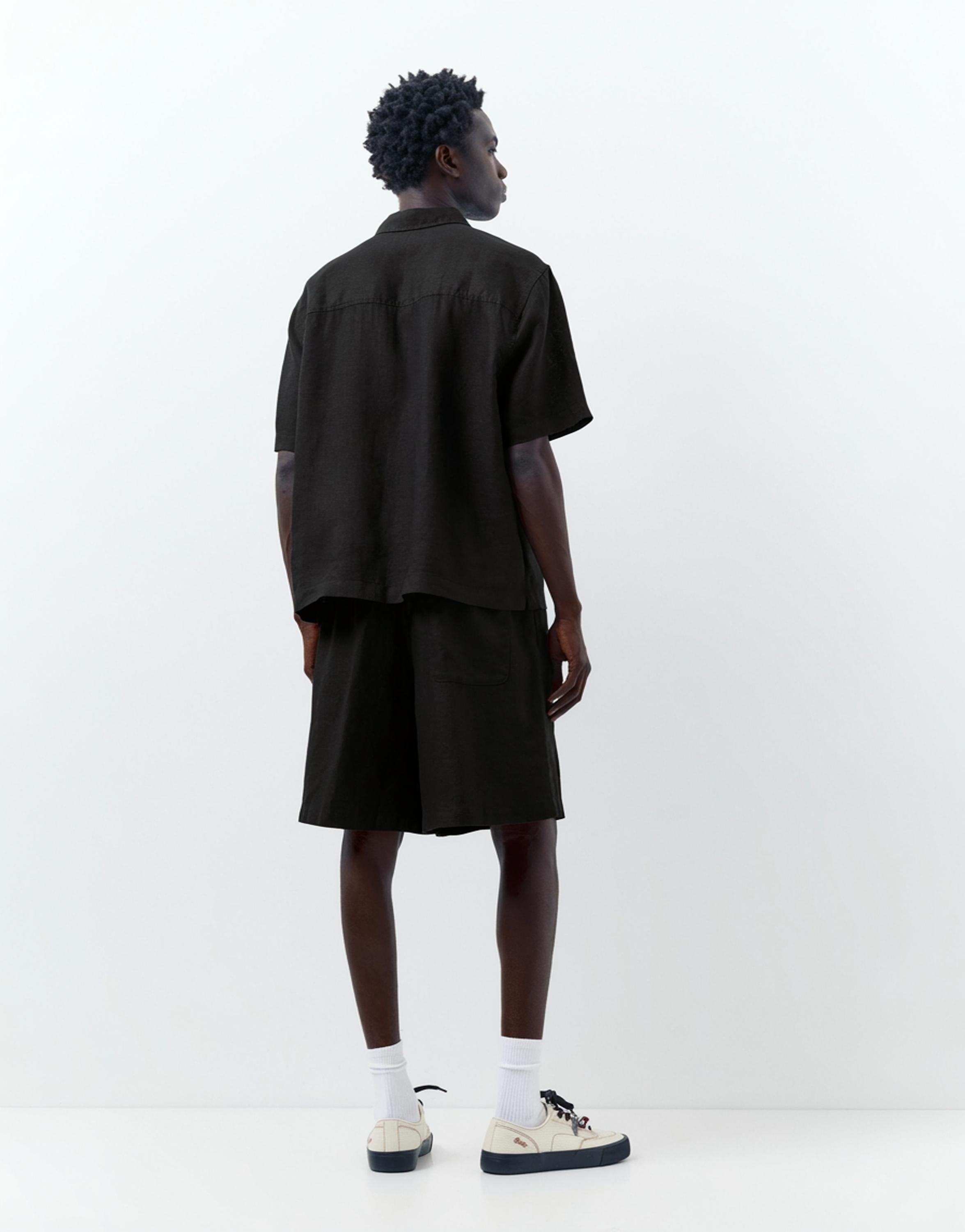 100% linen short sleeve shirt — Black