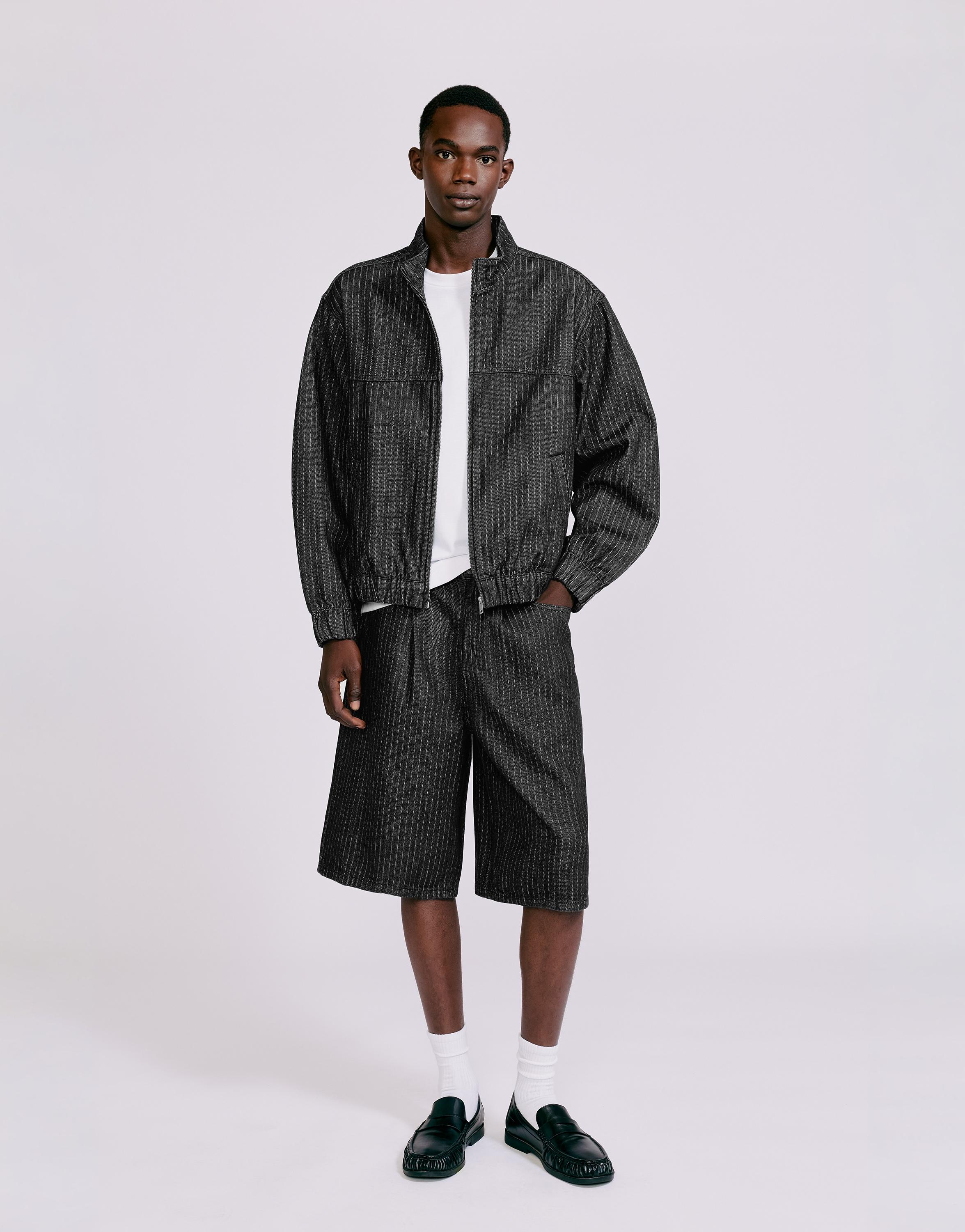Striped denim jacket — Black