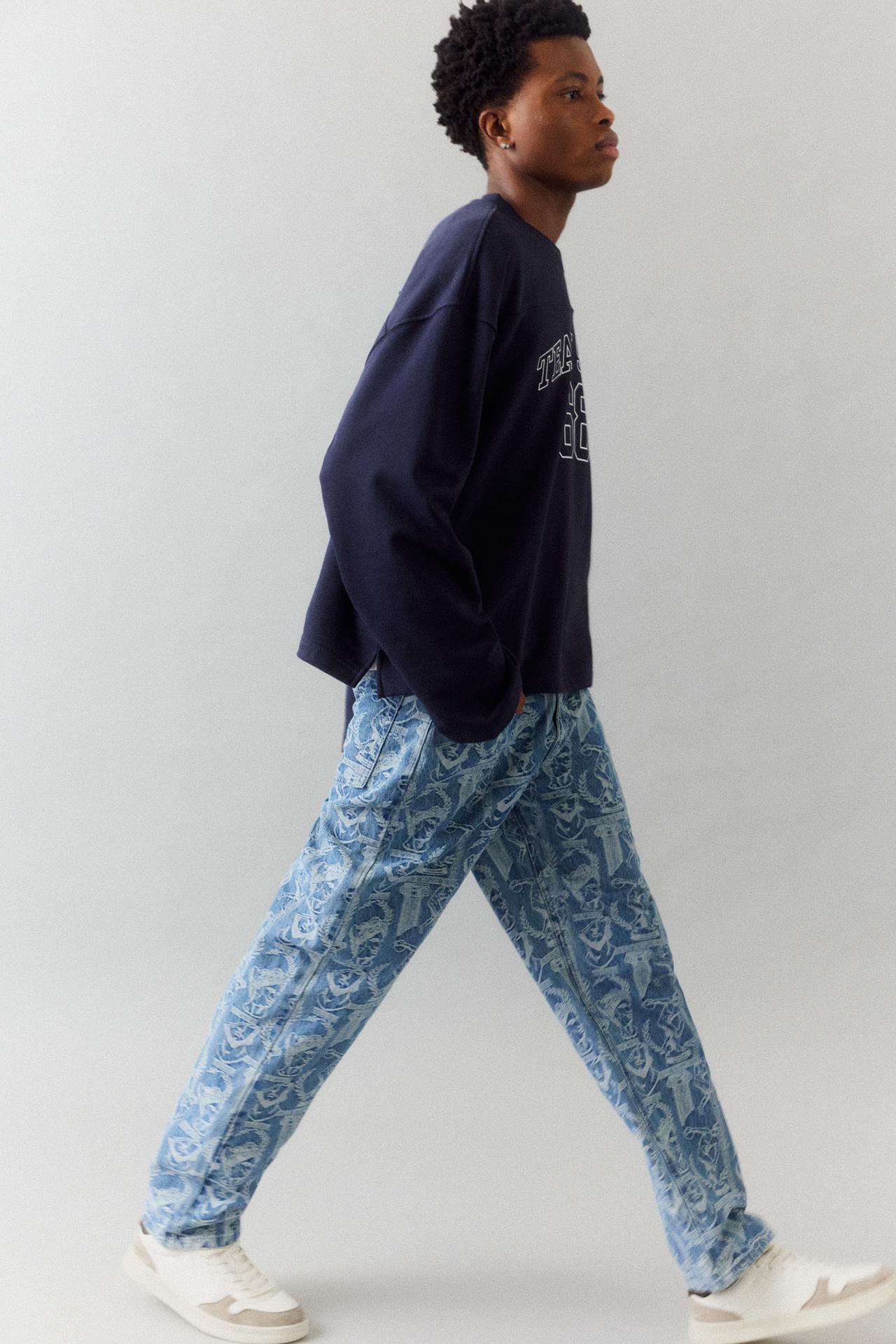 Printed baggy jeans — Medium blue