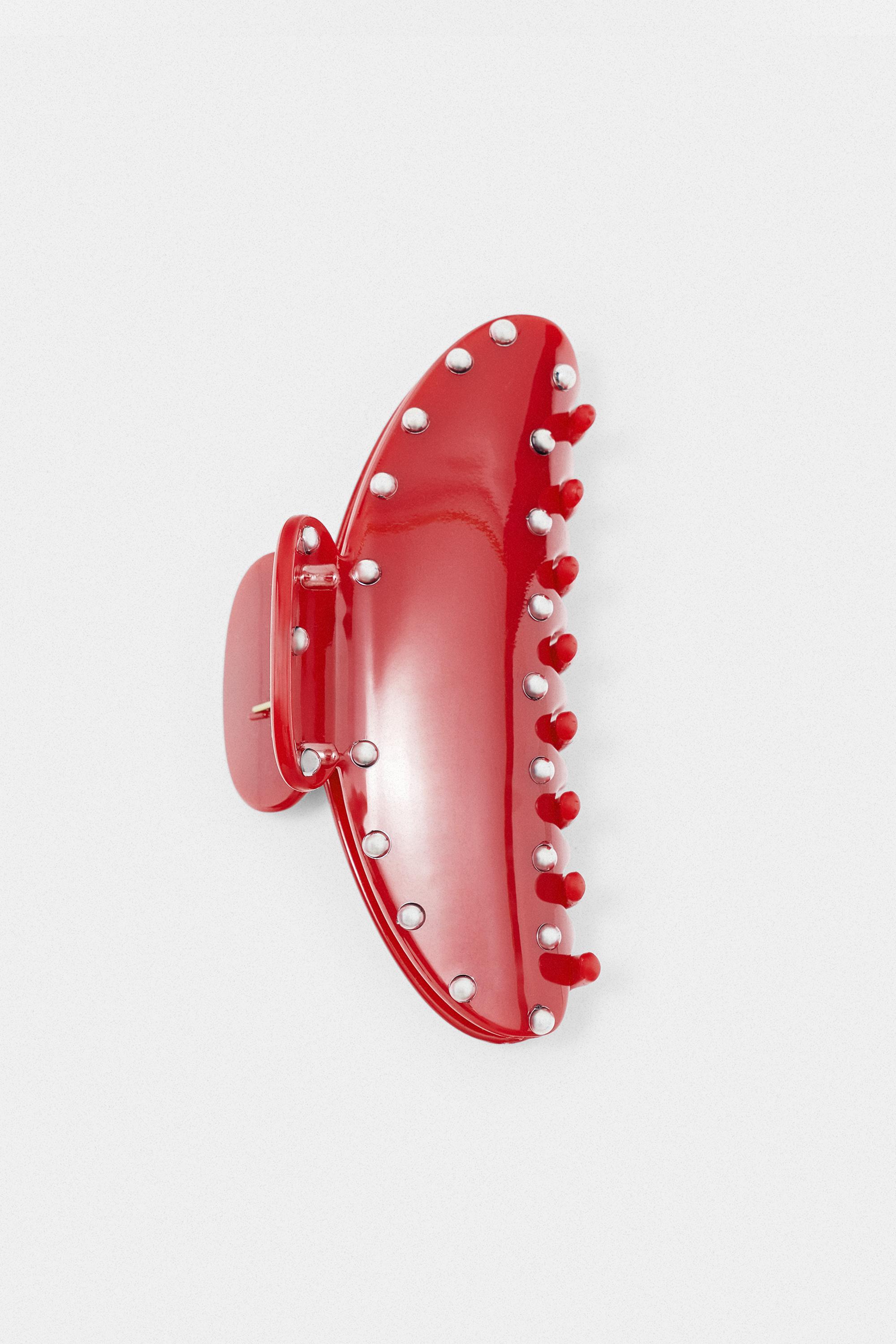 Studded hair clip — Red