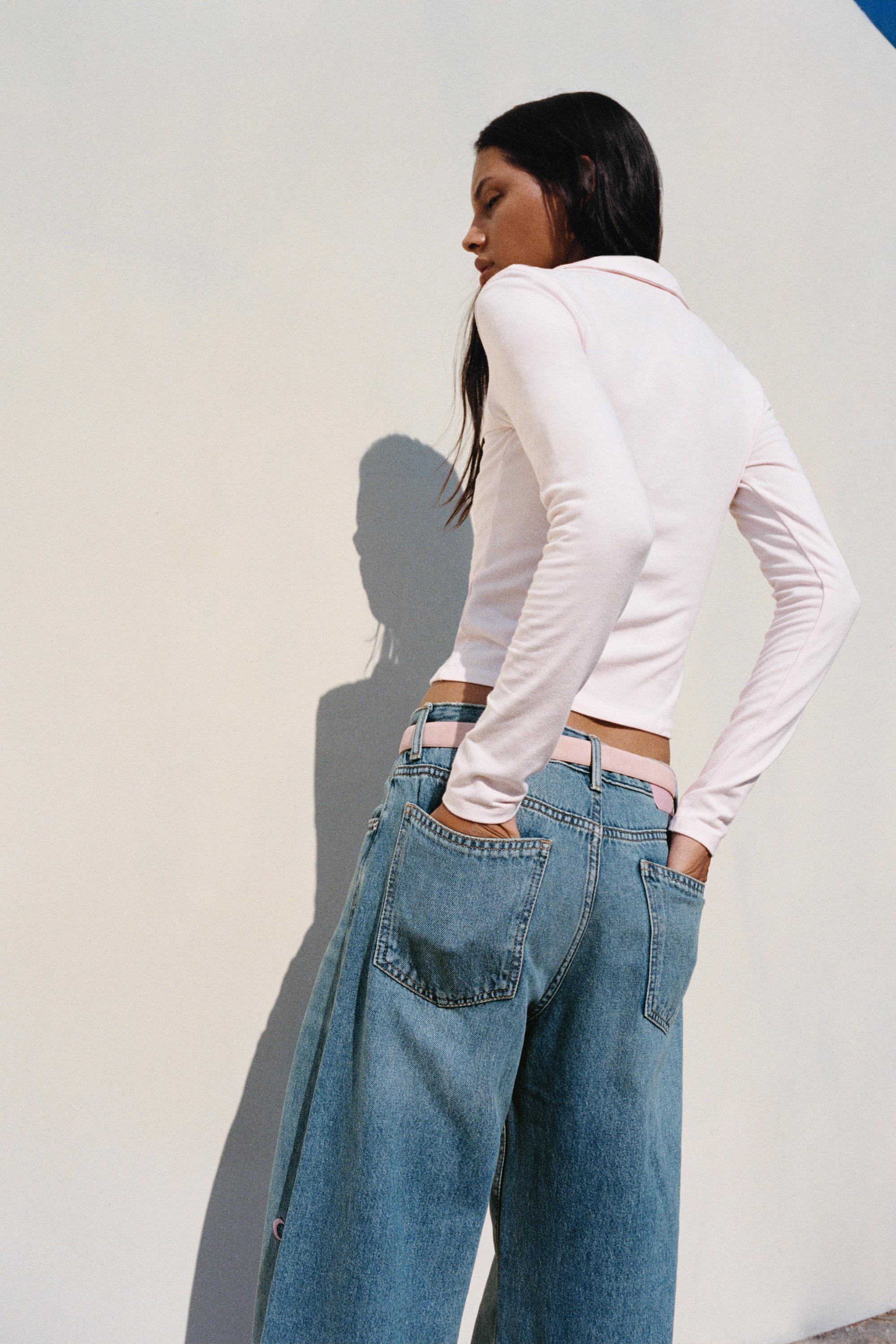 Embroidered moon baggy jeans — Medium blue