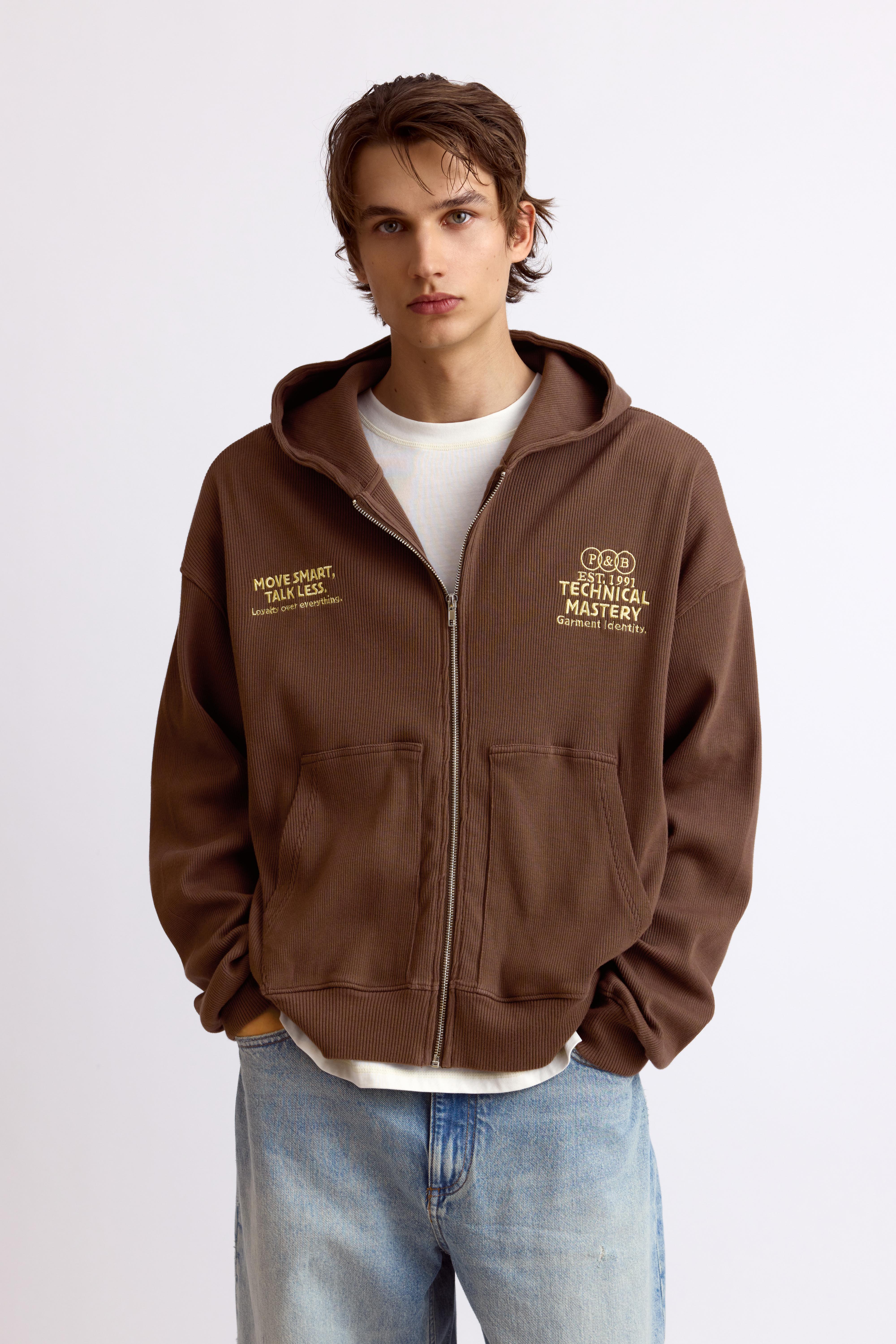 Pull&Bear Nakışlı fermuarlı kapüşonlu sweatshirt görsel 3