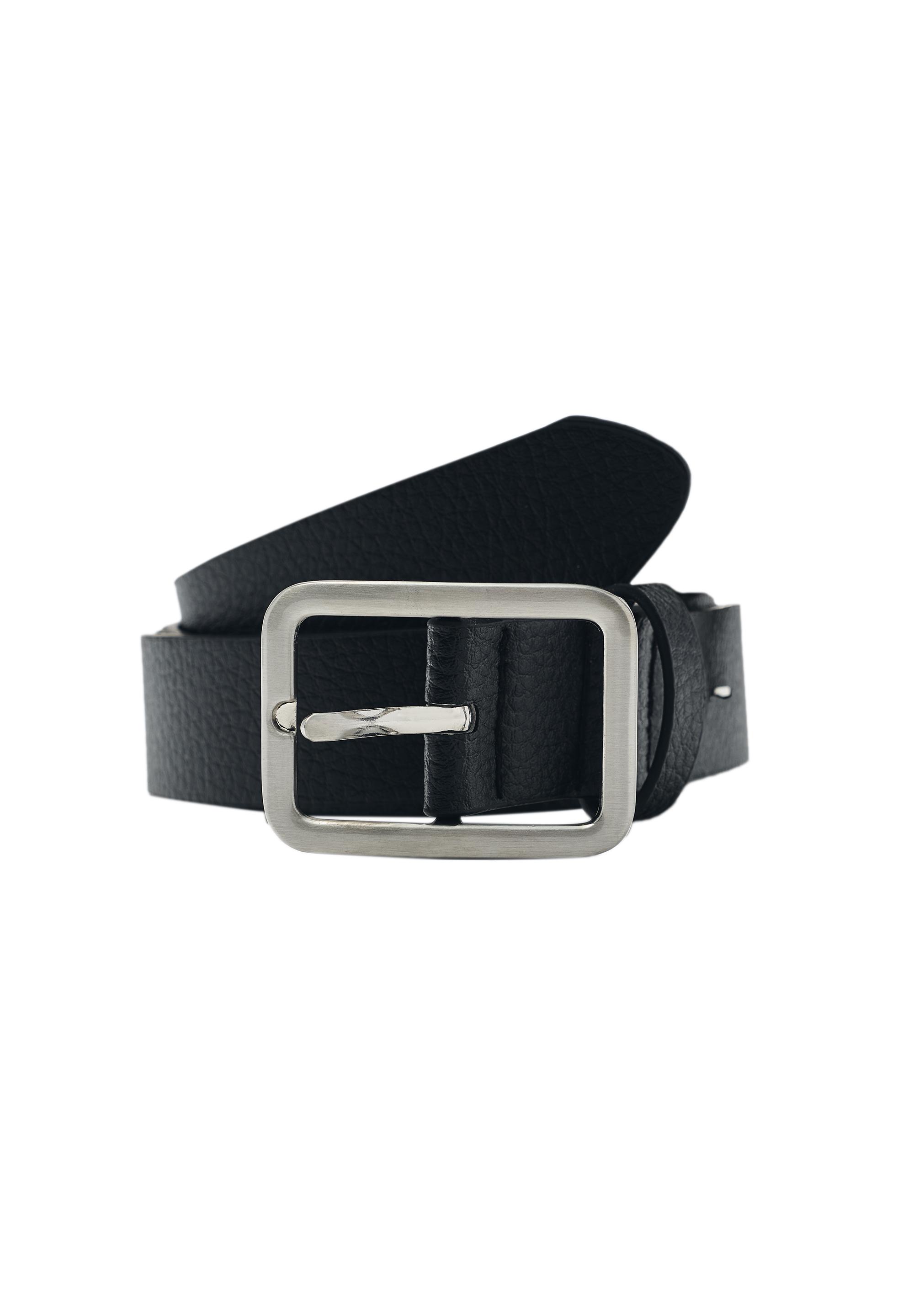 Leather effect square buckle belt — Black